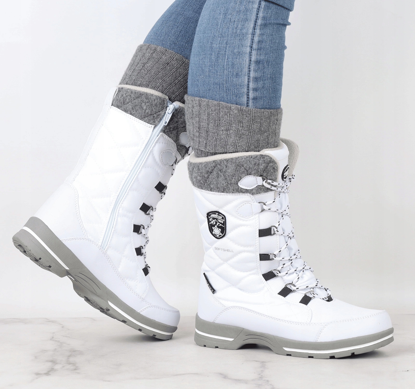 Białe wysokie śniegowce damskie z membraną buty termiczne American ROZ. 41 Rozmiar 41