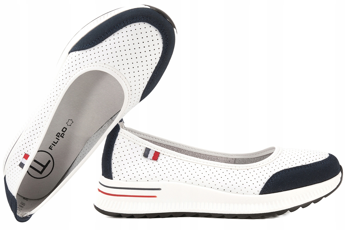 Filippo DP6134 Ažurové Sportovní Baleríny Polobotky Na Platformě Kůže Bílá