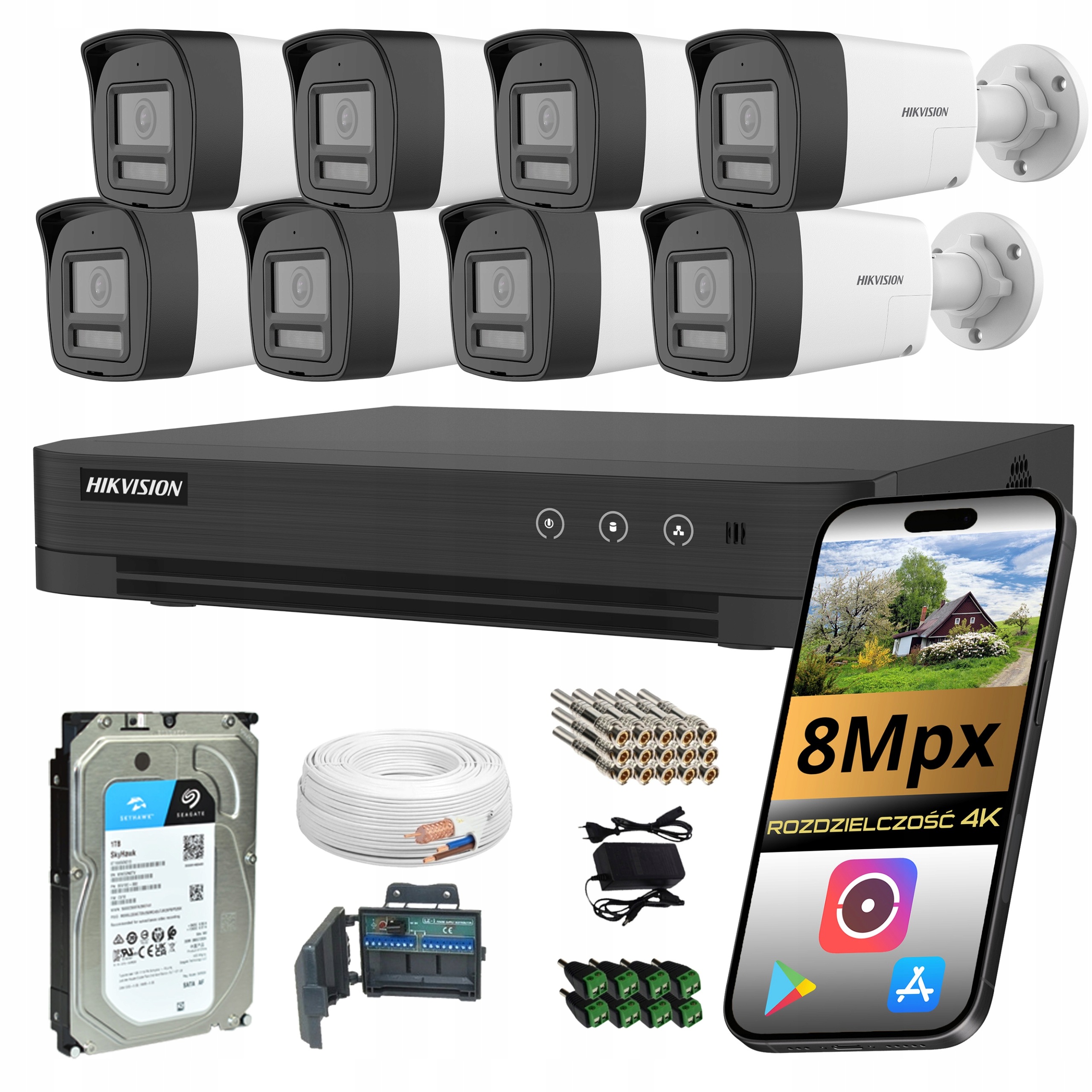 Kompletné monitorovanie Hikvision 8 kamier 8Mpx 4K ColorVu audio Ai disk 1TB