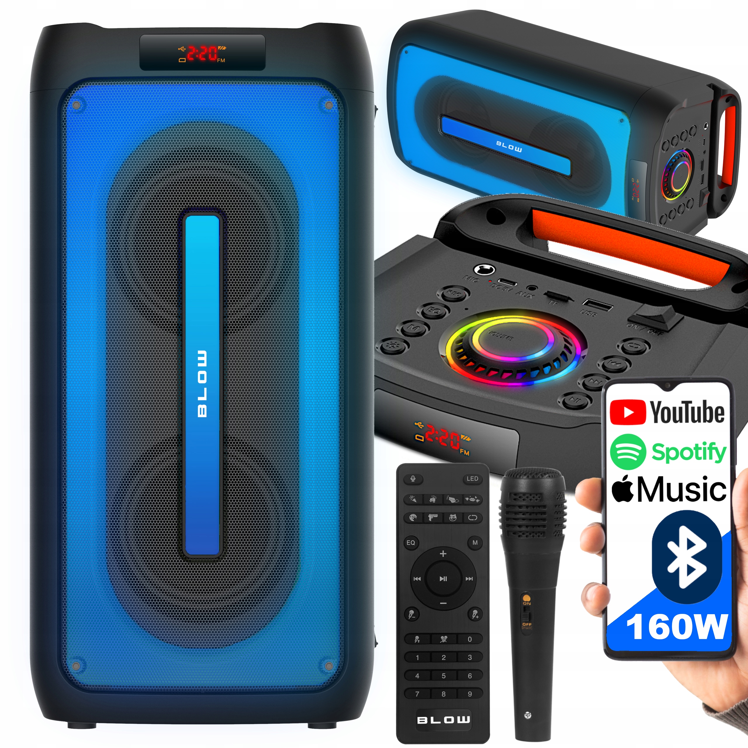 Głośnik Bluetooth Usb Przenośny Boombox Rgb Karaoke Mikrofon Pilot Zestaw