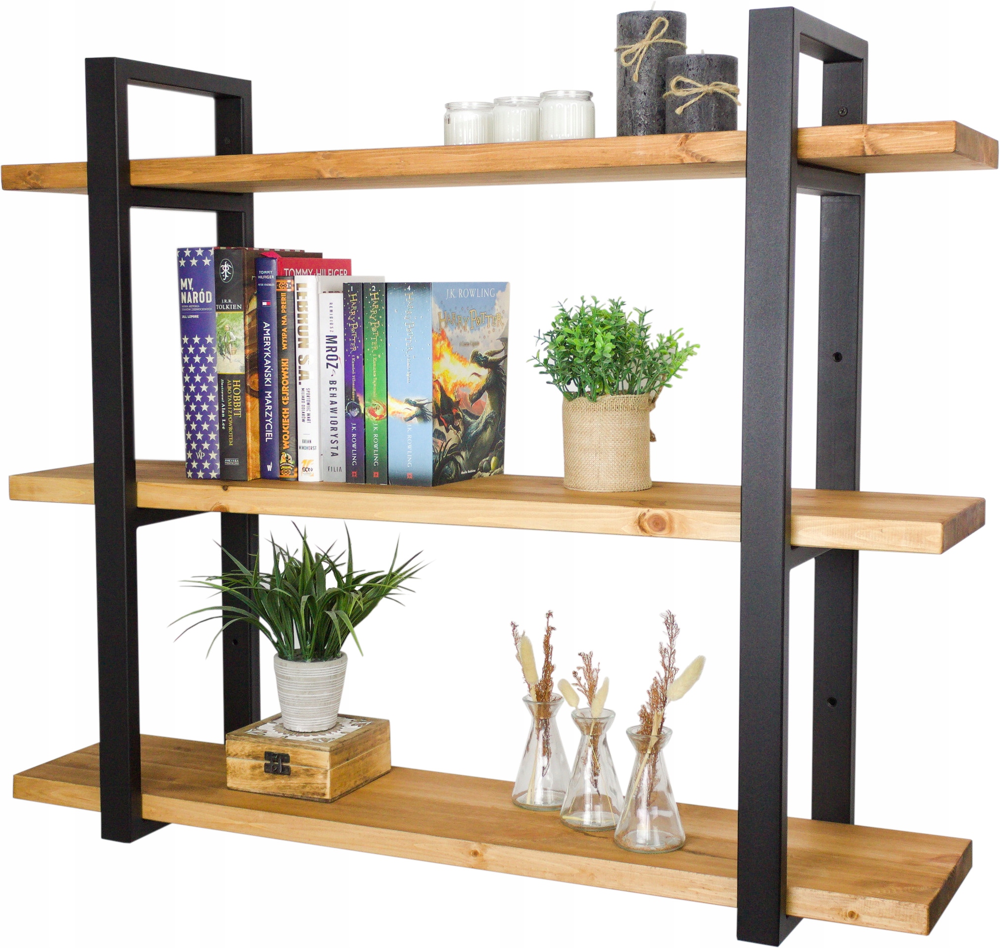 Nástenná polica Závesný regál Loft Industriálna drevená na knihy 120 cm