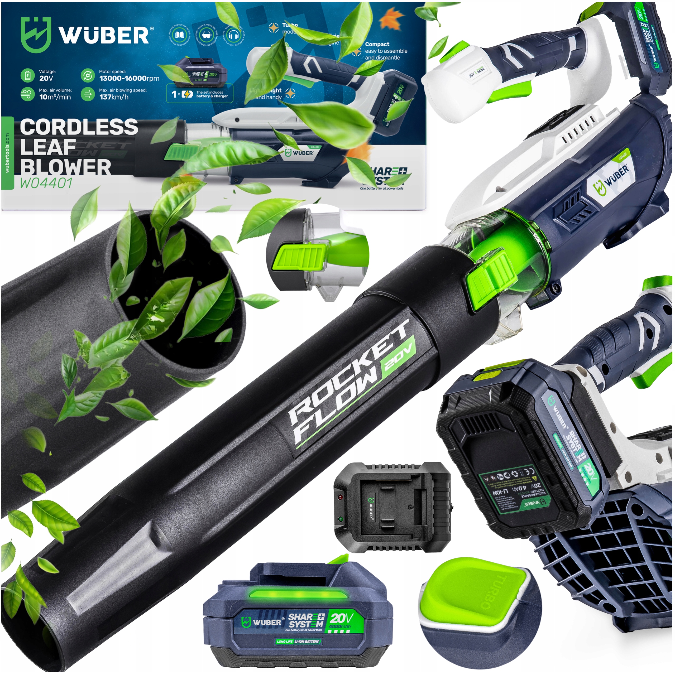 Akumulátorová Fúkačka Na Listy Aku 20 V 4,0 Ah 137 KM/h Záhradná