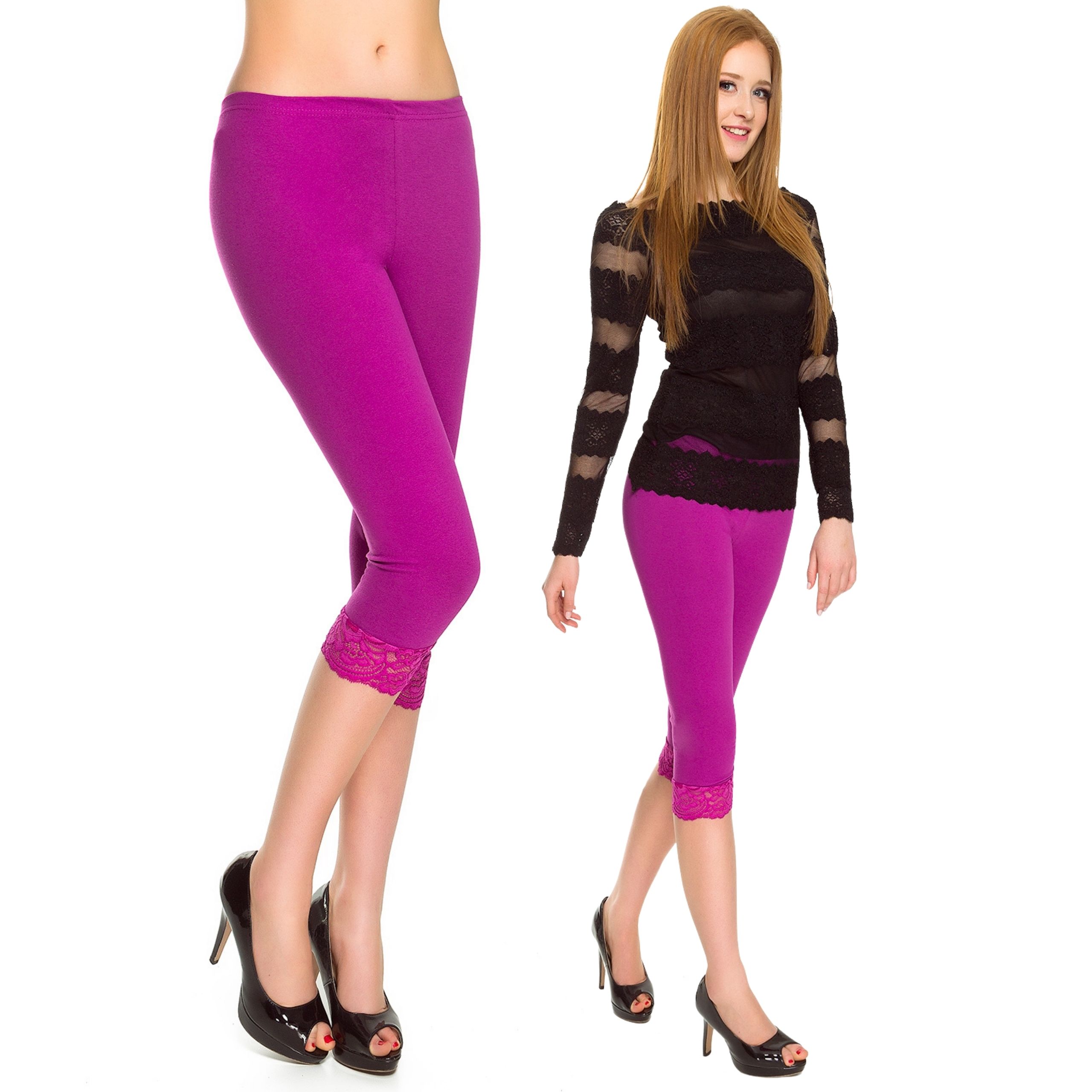 

Damskie Legginsy 3/4 Z Koronką Getry Rybaczki S