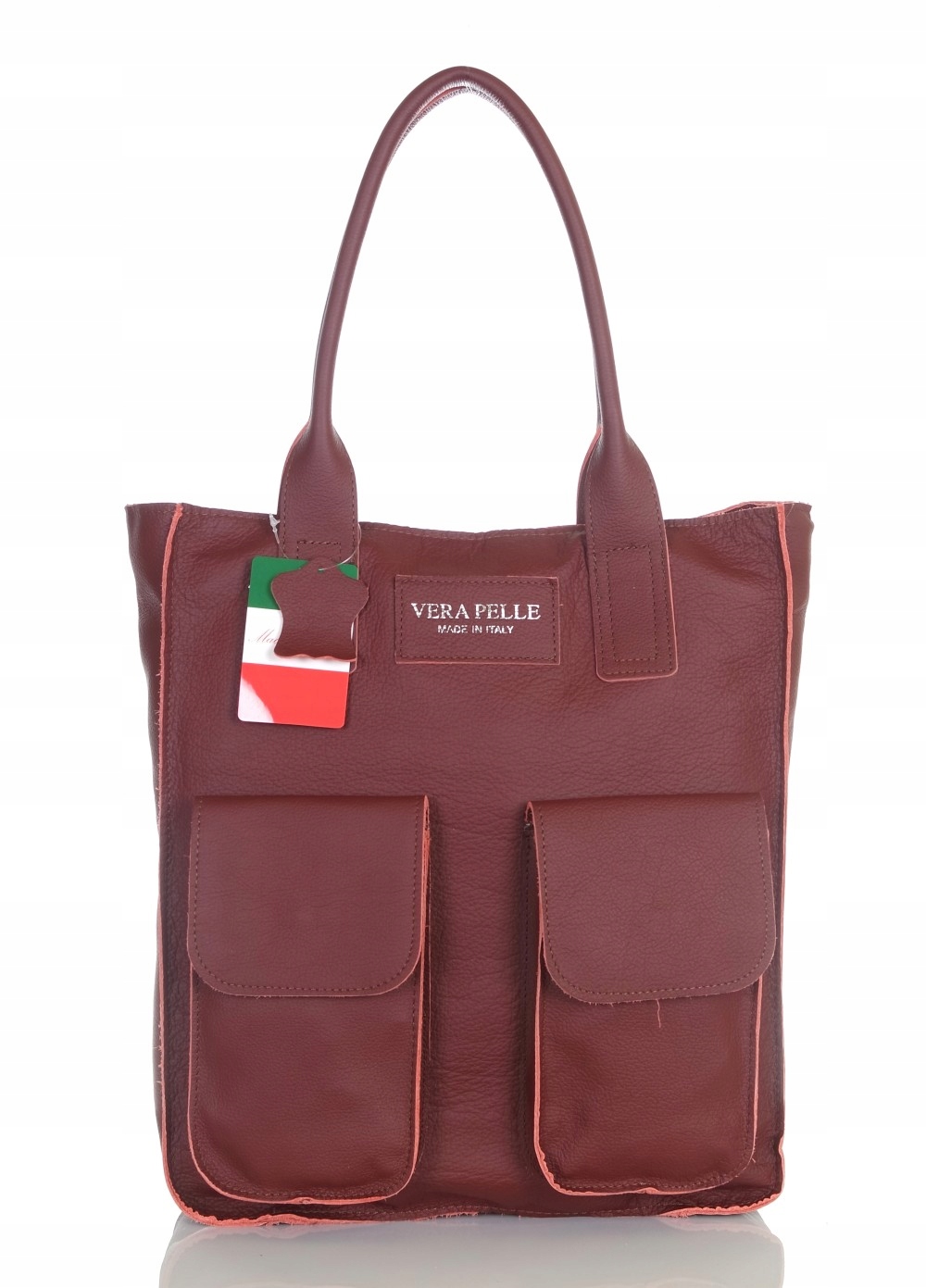 Vera Pelle Italská kožená bordó velká kabelka Shopper Bag Přírodní kůže