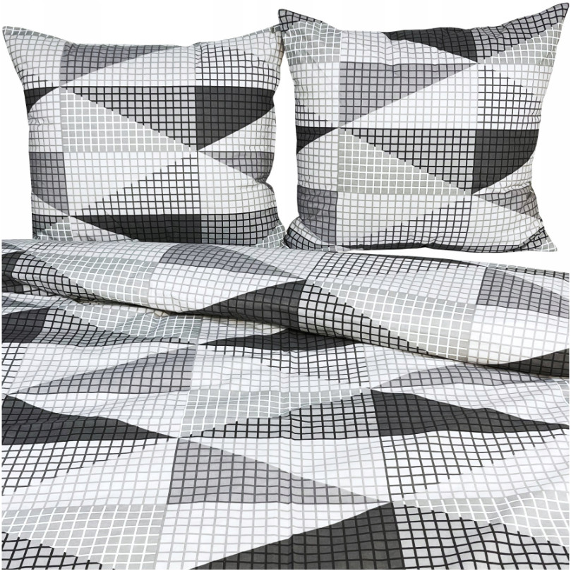 Pościel Bawełniana 140x200 2 Poszewki 70x80 Polska Szara Kratka T1512