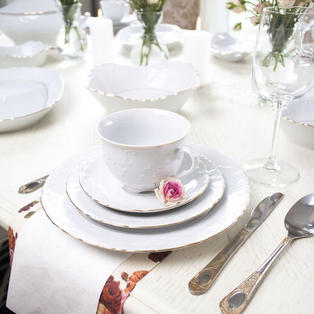 3604 MASELNICA ZŁOTA LINIA ROCOCO PORCELANA ĆMIELÓ Kolor biały