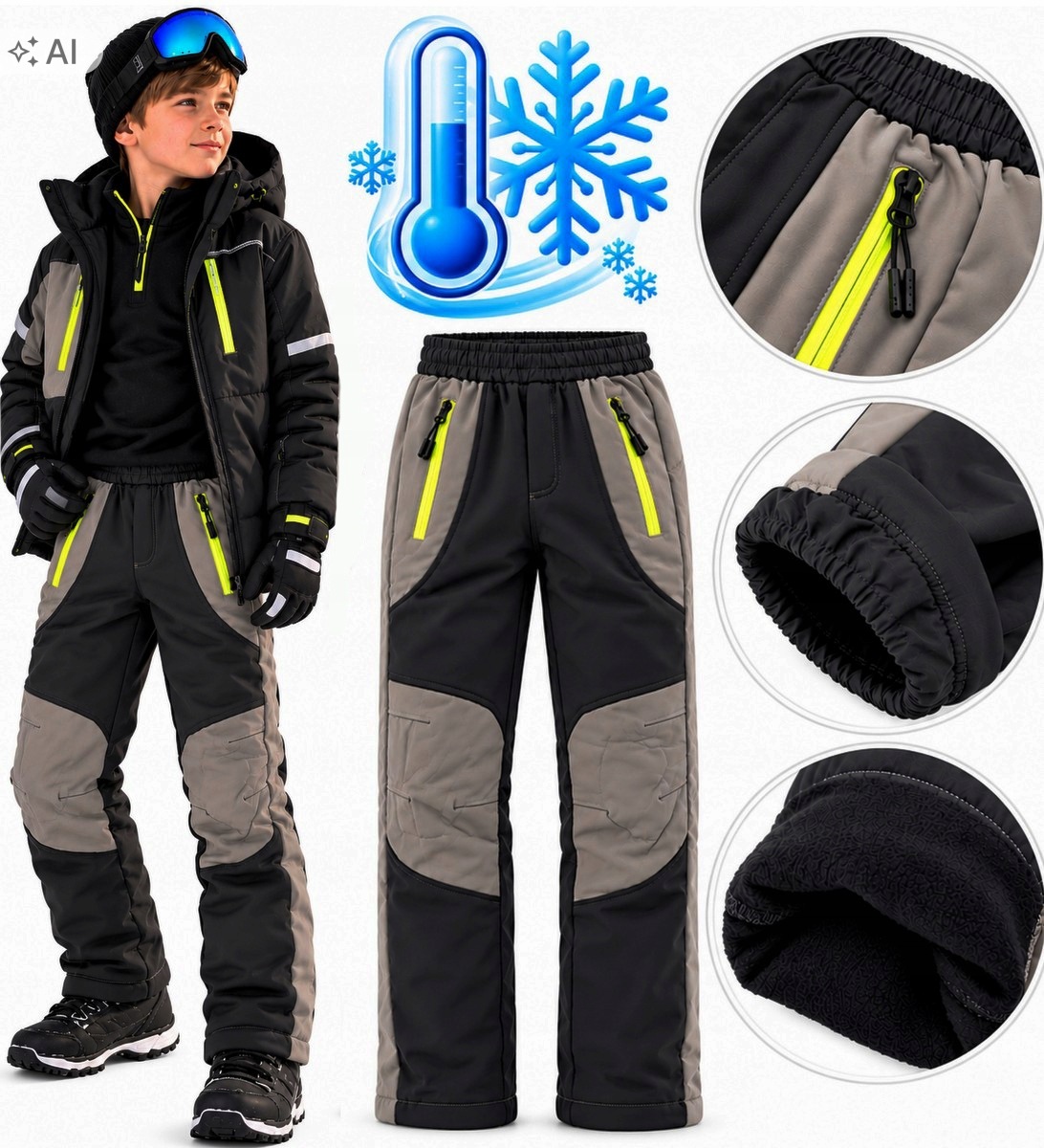 Ocieplane Spodnie Szare Softshell Guma w pasie Zimowe Active 176