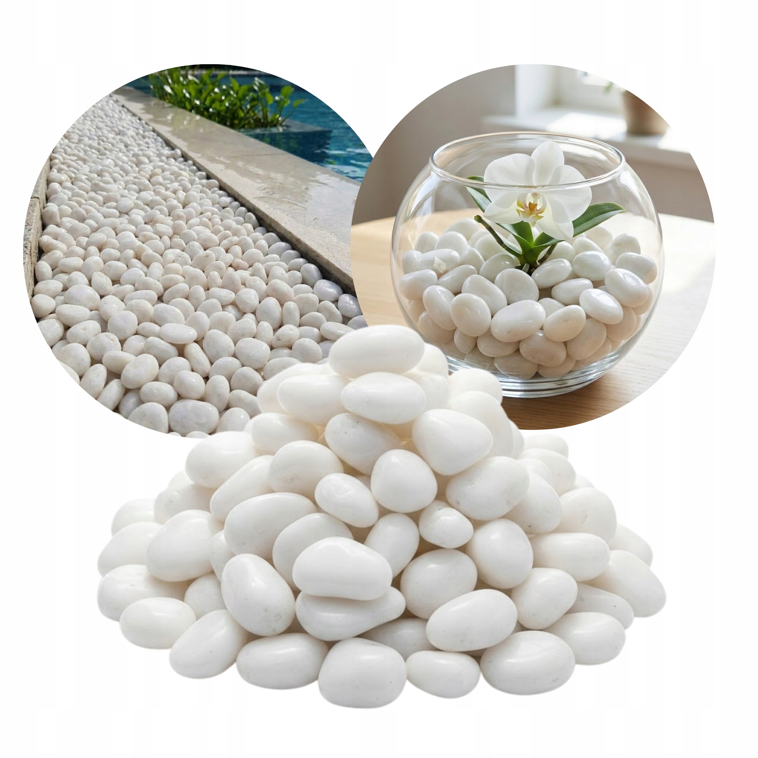 Levně Zahradní Kámen Bílý Leštěný Oblázek Dekorace Zahrada Květináč 20kg 2-4cm