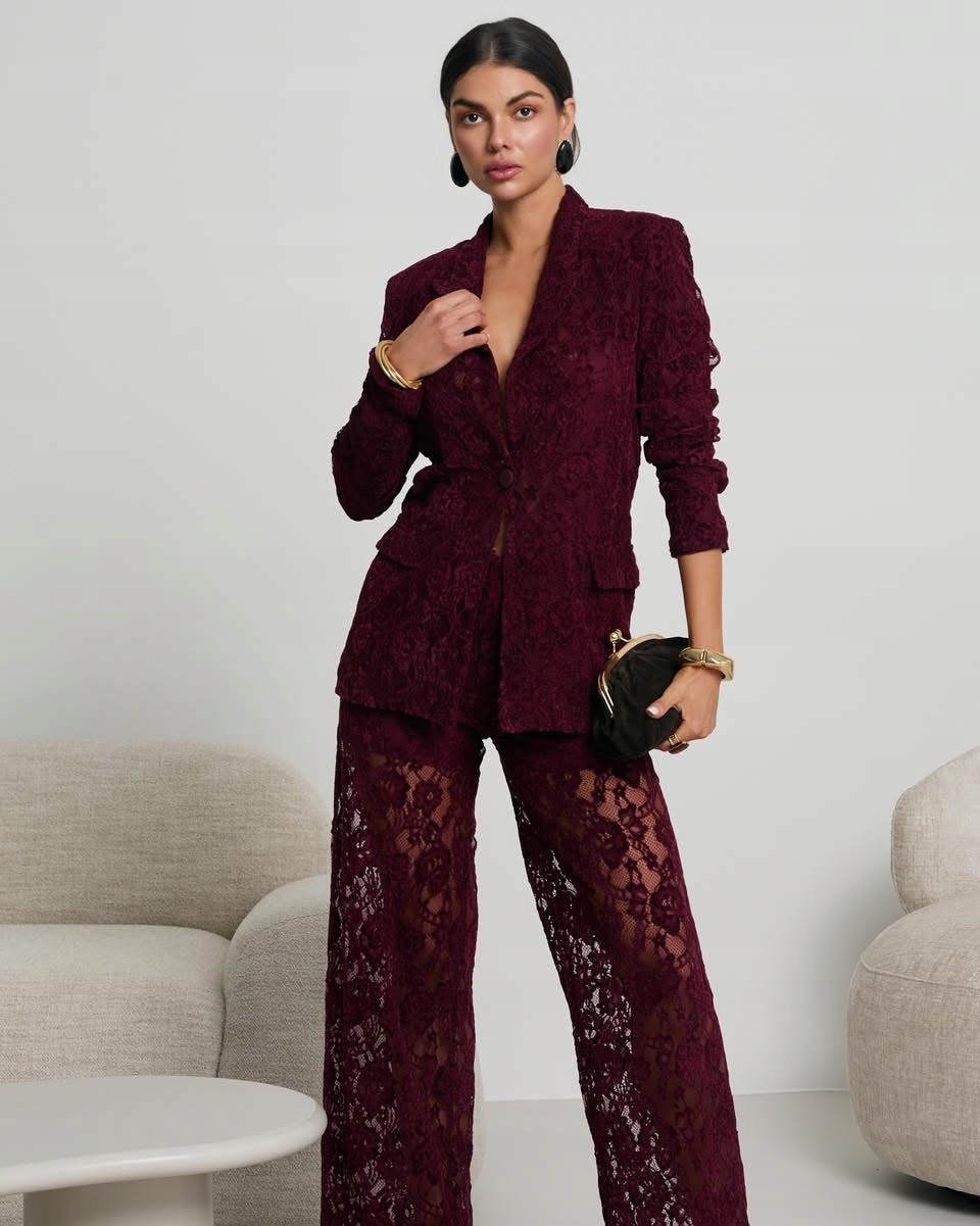 Dámské kalhoty Elegantní Bordové Krajkové Velikost L Polská Výroba