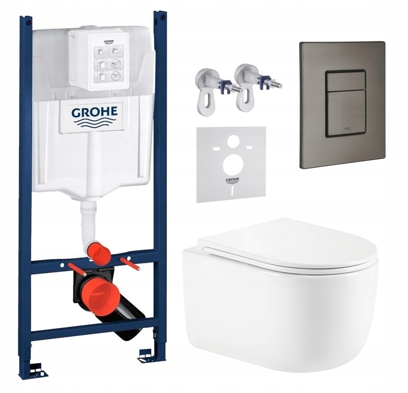 Sada Wc Rám Grohe s miskou Lesna a tlačítkem grafit kartáčovaný Fresh