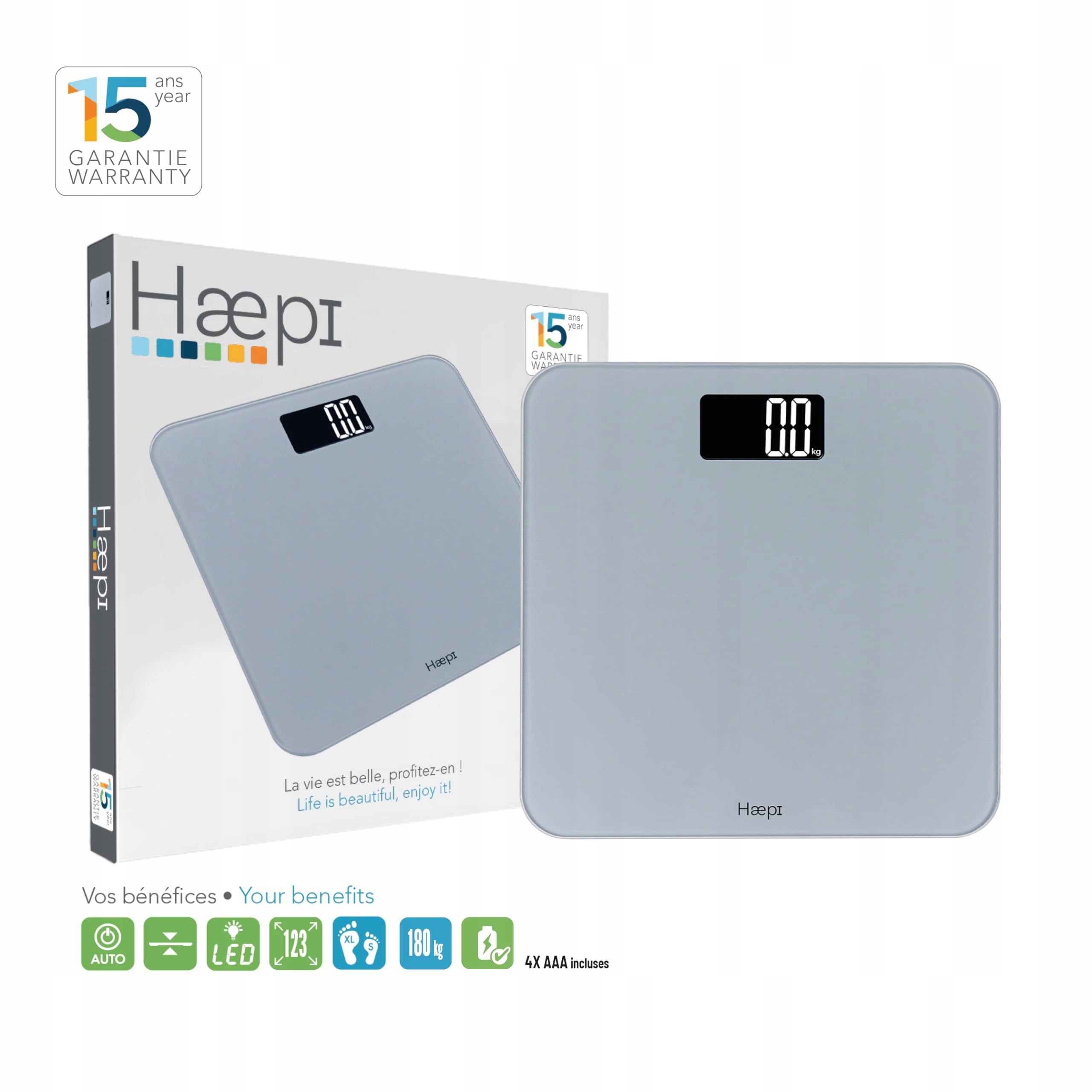 HAEPI Cyfrowa Waga Łazienkowa Szklana Platforma Wyświetlacz LED 180kg — miniatura 4