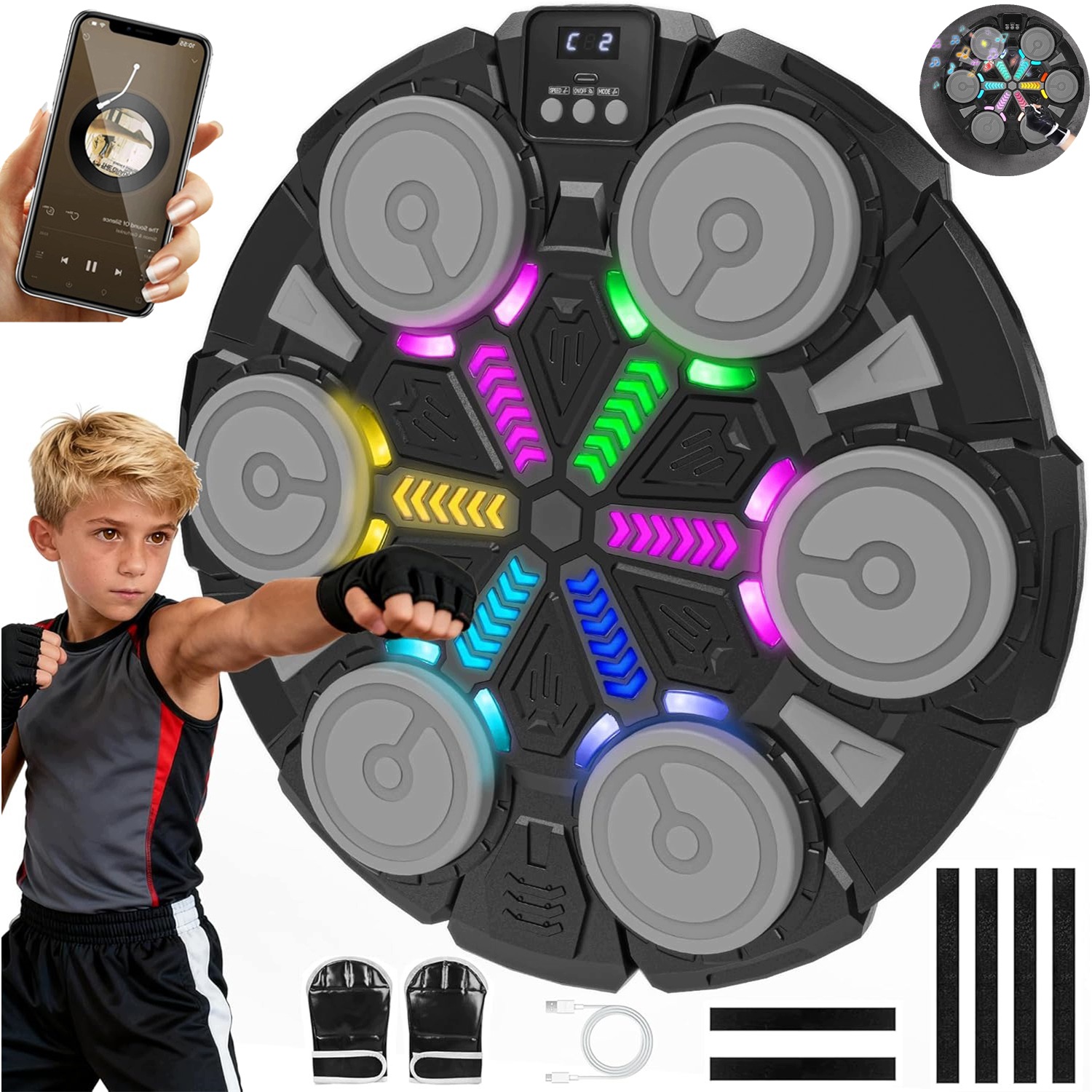 Music Boxing Machine Kids Tréninková Boxerská Stěna S Boxerskými Rukavicemi