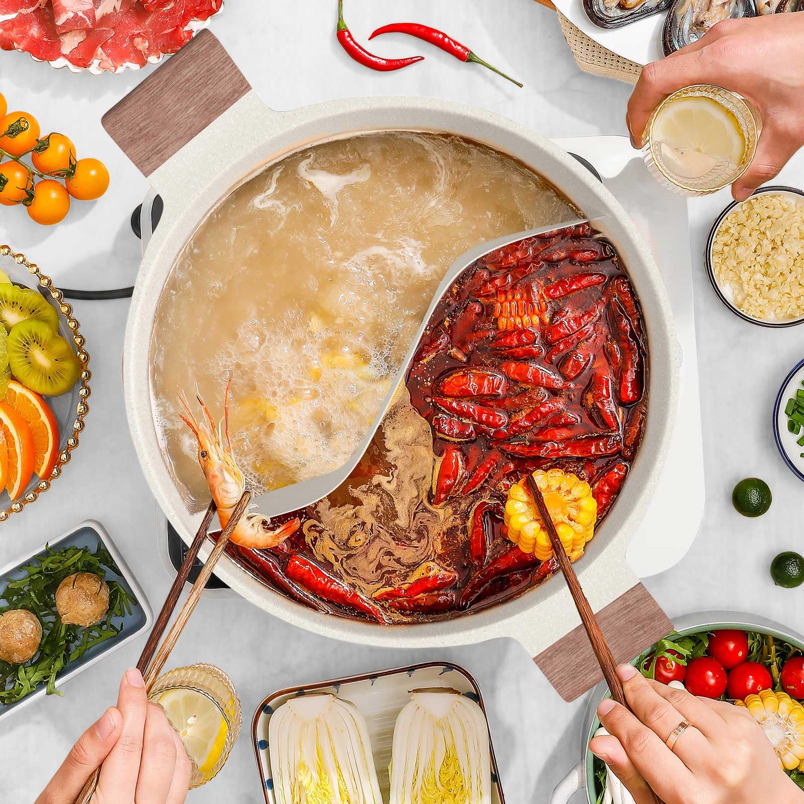 DEZIN Garnek Shabu 5-QT Dwusmakowy Z Przegrodą Do Indukcji i Gazu — miniatura 2