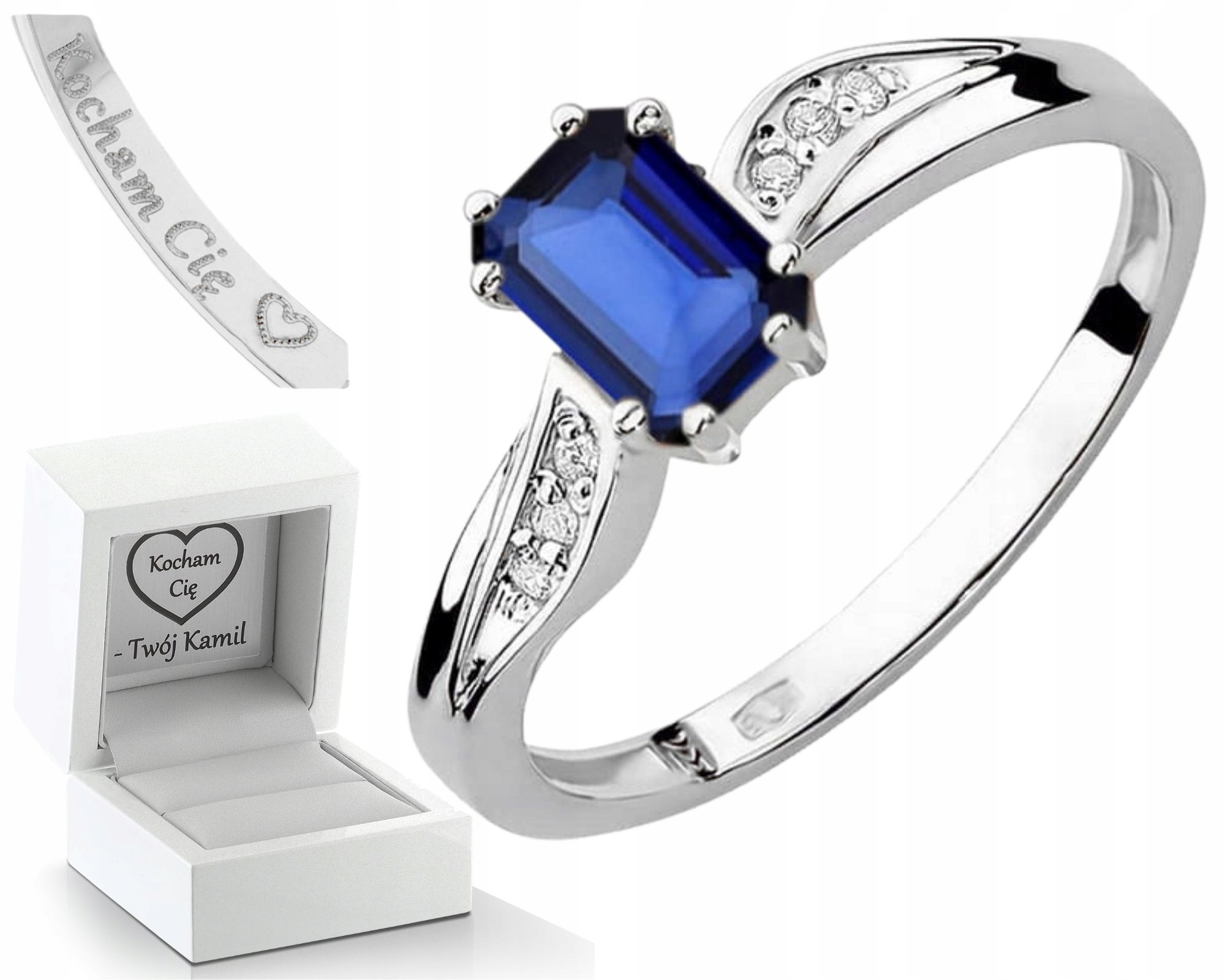 Bílé Zlato Prstýnek Tmavě Modrý Safír A Diamanty Zlato 585 Dárek