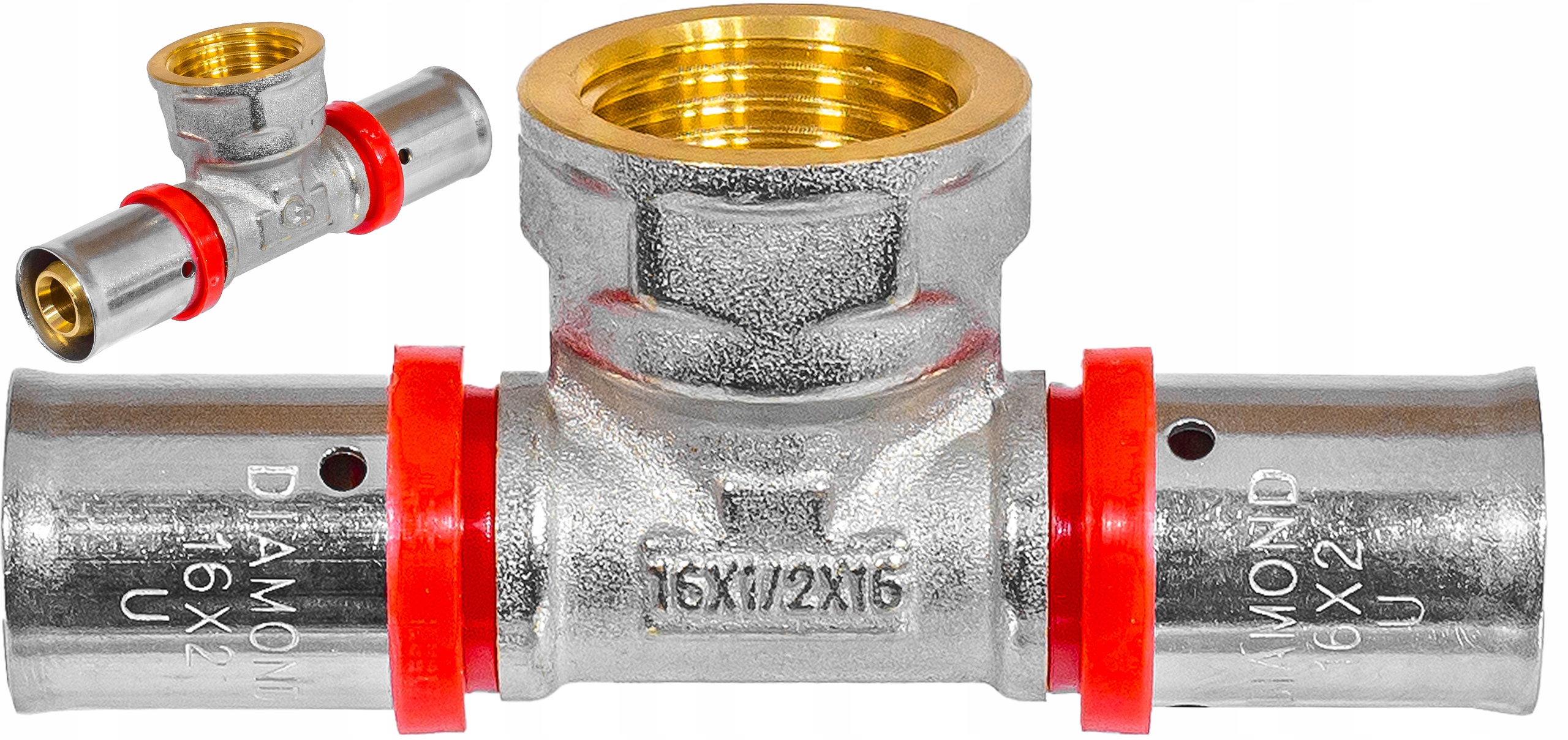 TRÓJNIK REDUKCYJNY ZAPRASOWYWANY PEX ALUPEX FI 16x1/2x16 GW MOSIĄDZ DIAMOND