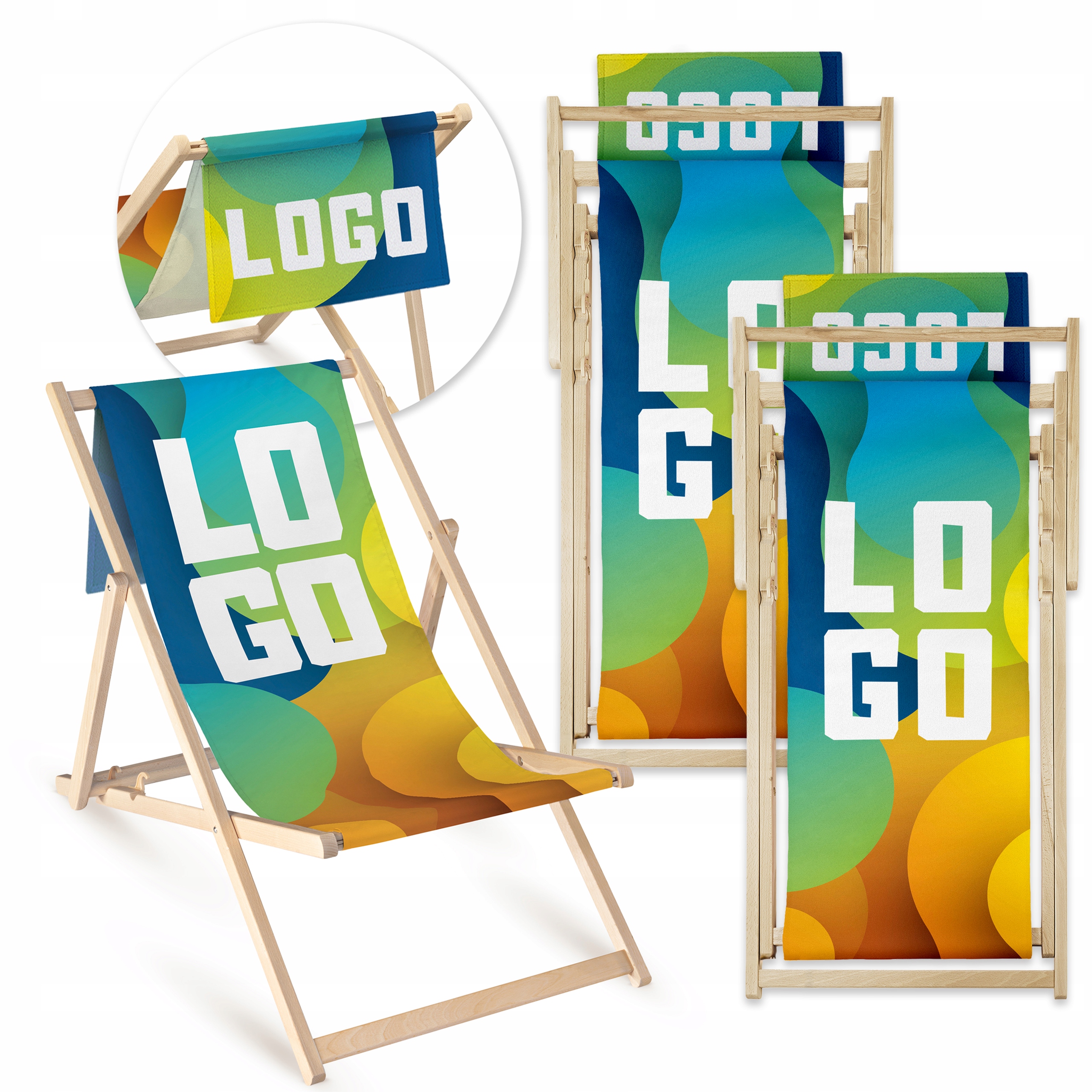 Reklamné Záhradné Ležadlo S Logom Vašej Firmy, Drevené, S Volánom, Váš Vzor x3