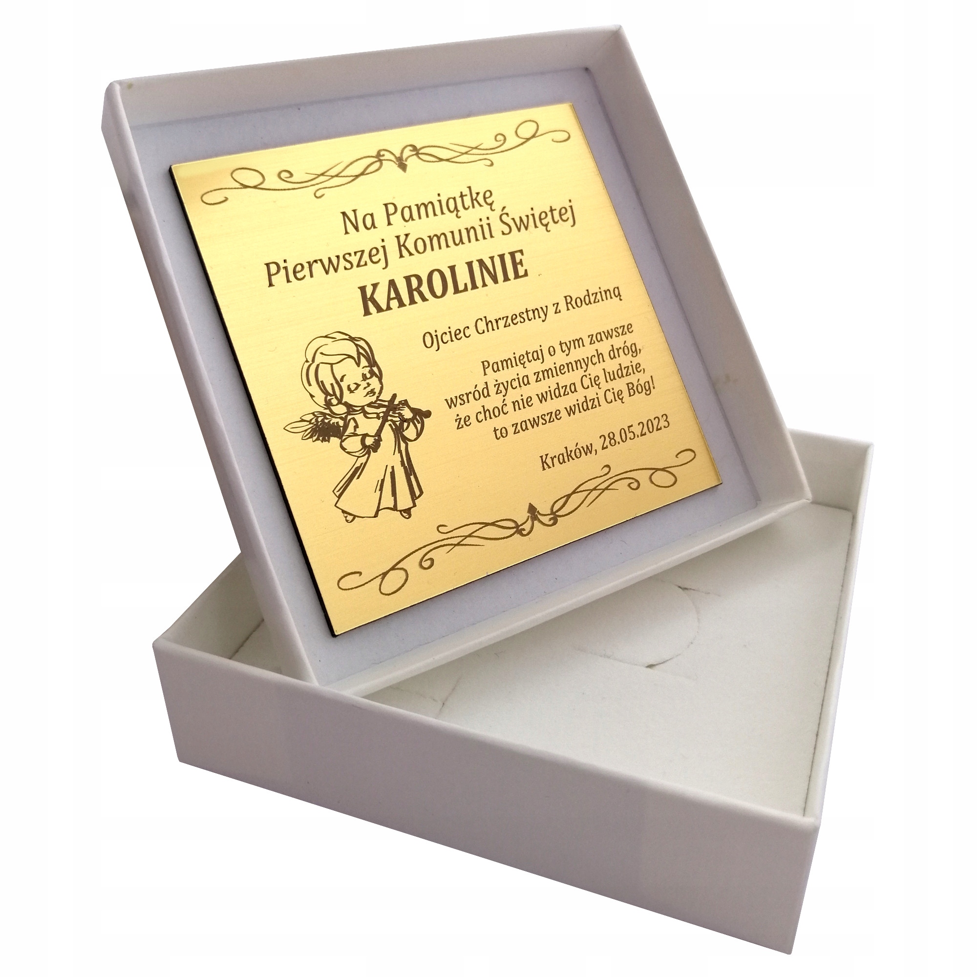 ZŁOTY ŁAŃCUSZEK MEDALIK MATKA BOSKA PR.925 GRAWER Okazja chrzest/komunia