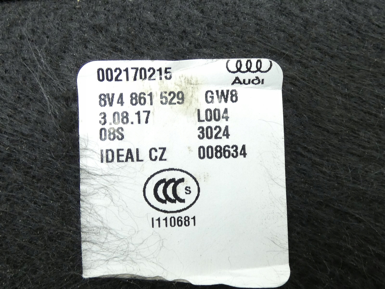 mats floor rear boot AUDI A3 8V 5D 5-door 8V4861529