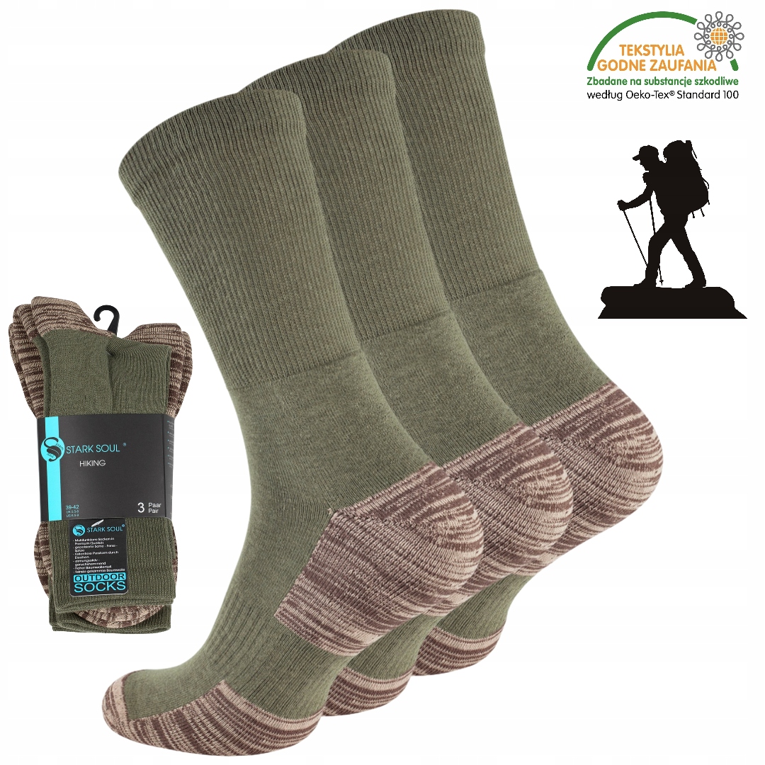 3x Skarpety trekkingowe sportowe turystyczne zielone 3 Pack 43-46