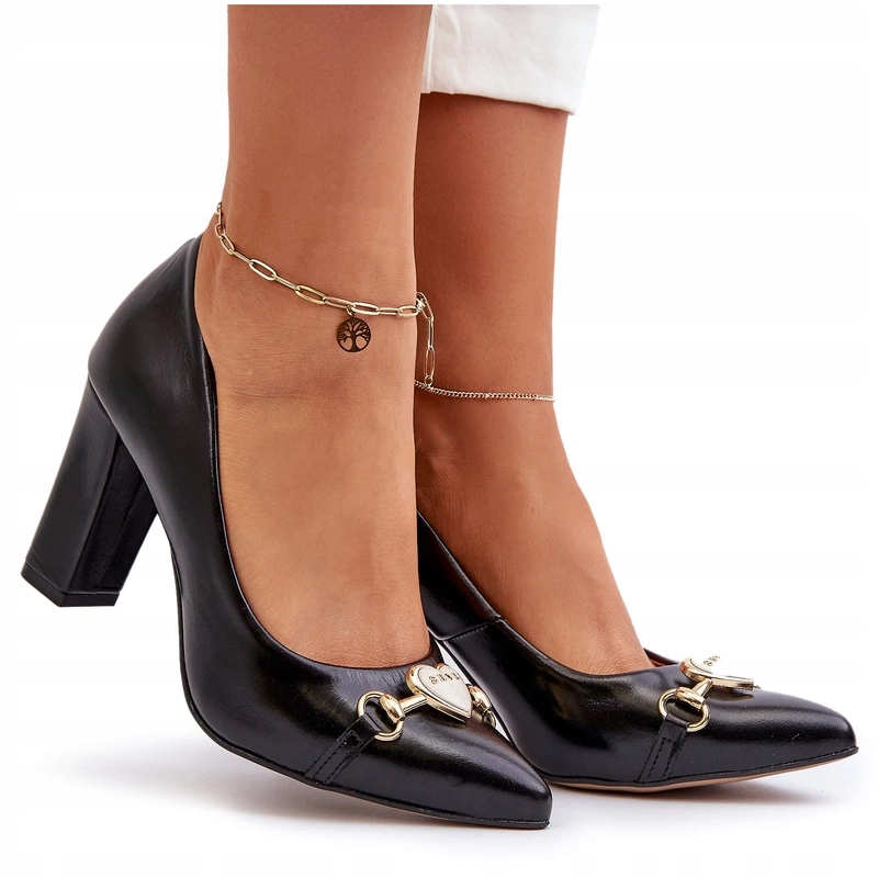 Zazoo 2453/OS Kožené Lodičky Na Podpatku Se Srdíčkem, Černé 37