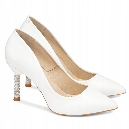 Brilu Polskie Ślubne Wysokie Szpilki Z Ozdobnym Obcasem Amore Białe 37