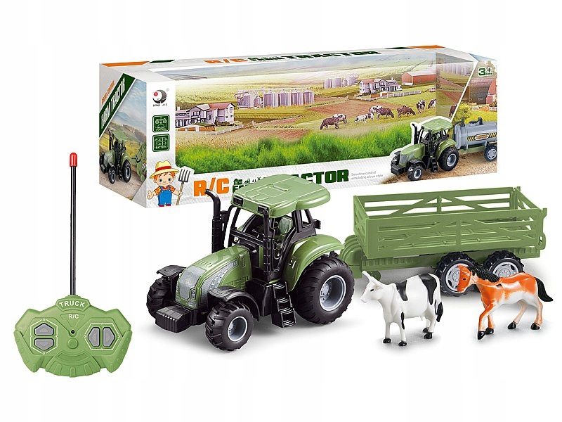 

traktor na radio, z przyczepą i zwierzętami