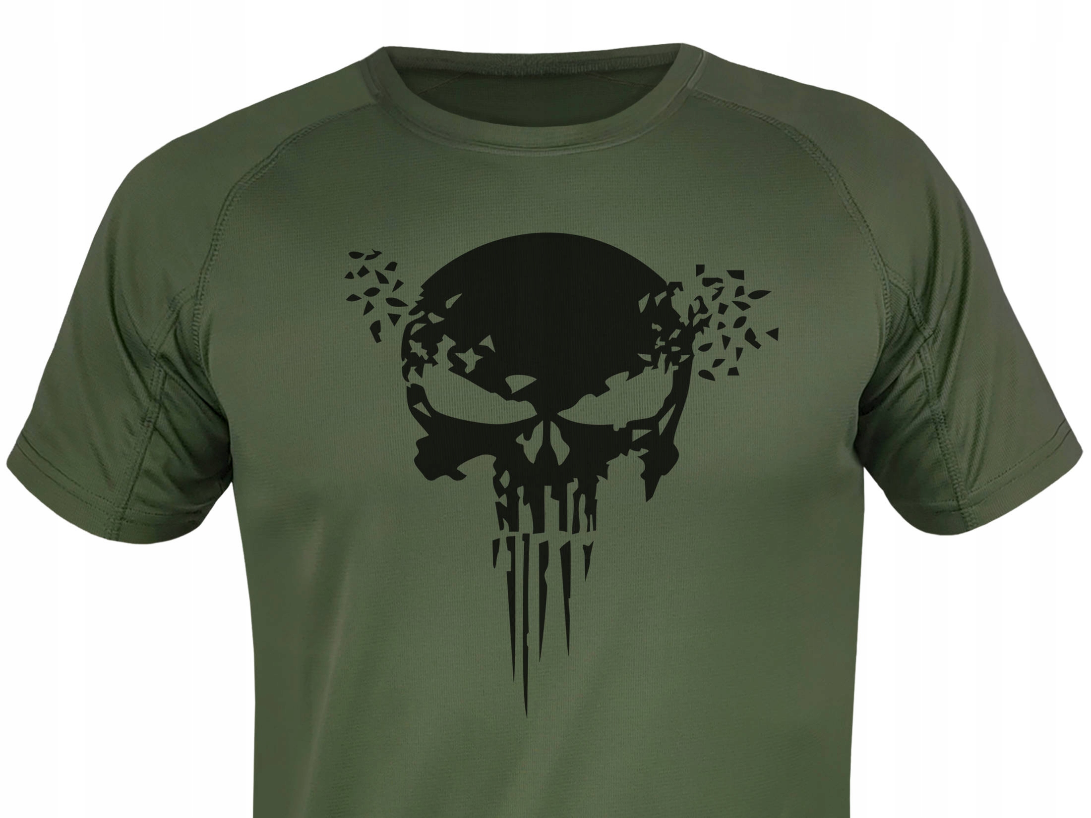 Militarny T-shirt na lato khaki z czachą Punisher