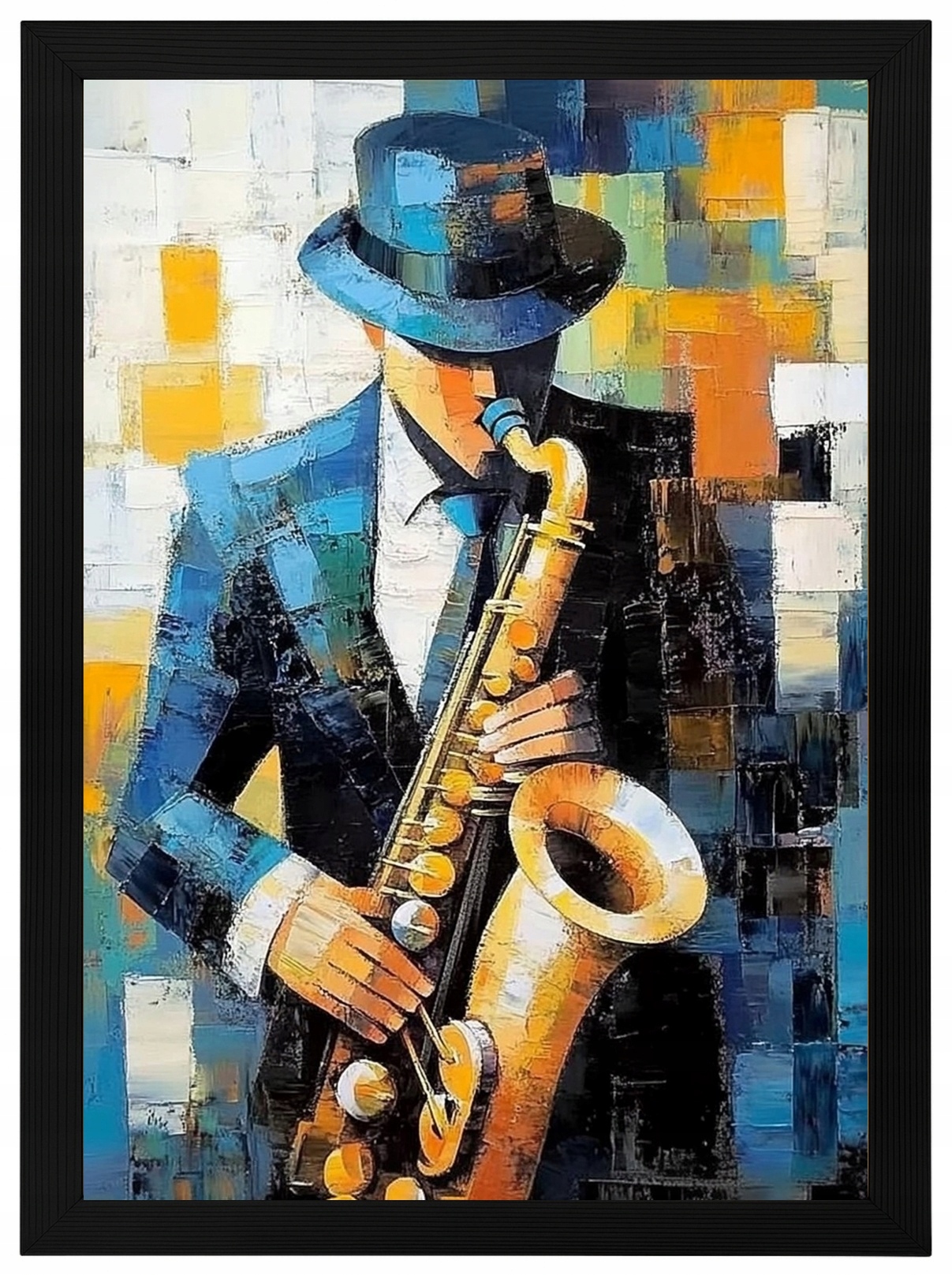 Plakát Rámeček Dřevo Kubismus Olej Portrét Hudebník Jazz Saxofon 70x100