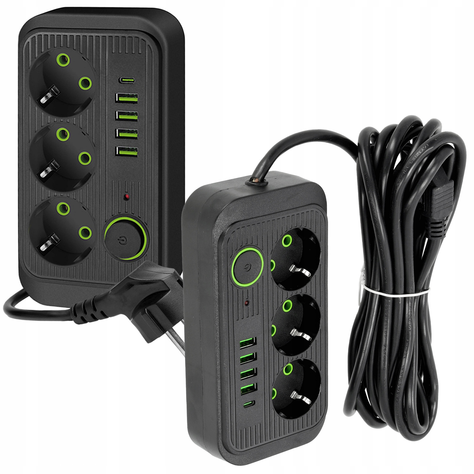 Prodlužovací Kabel Zásuvková Lišta Vypínač 5x Usb 3 Zásuvky 5m síťový černý