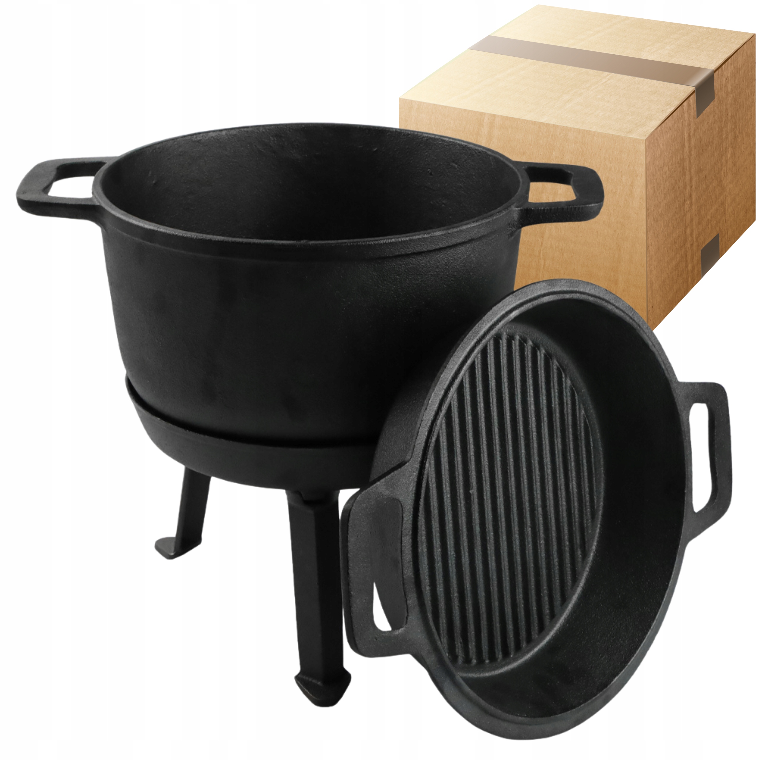 Litinový Kotlík 8L Hrnec 3v1 Lovecký Maďarský Pečenky Ohniště Gril