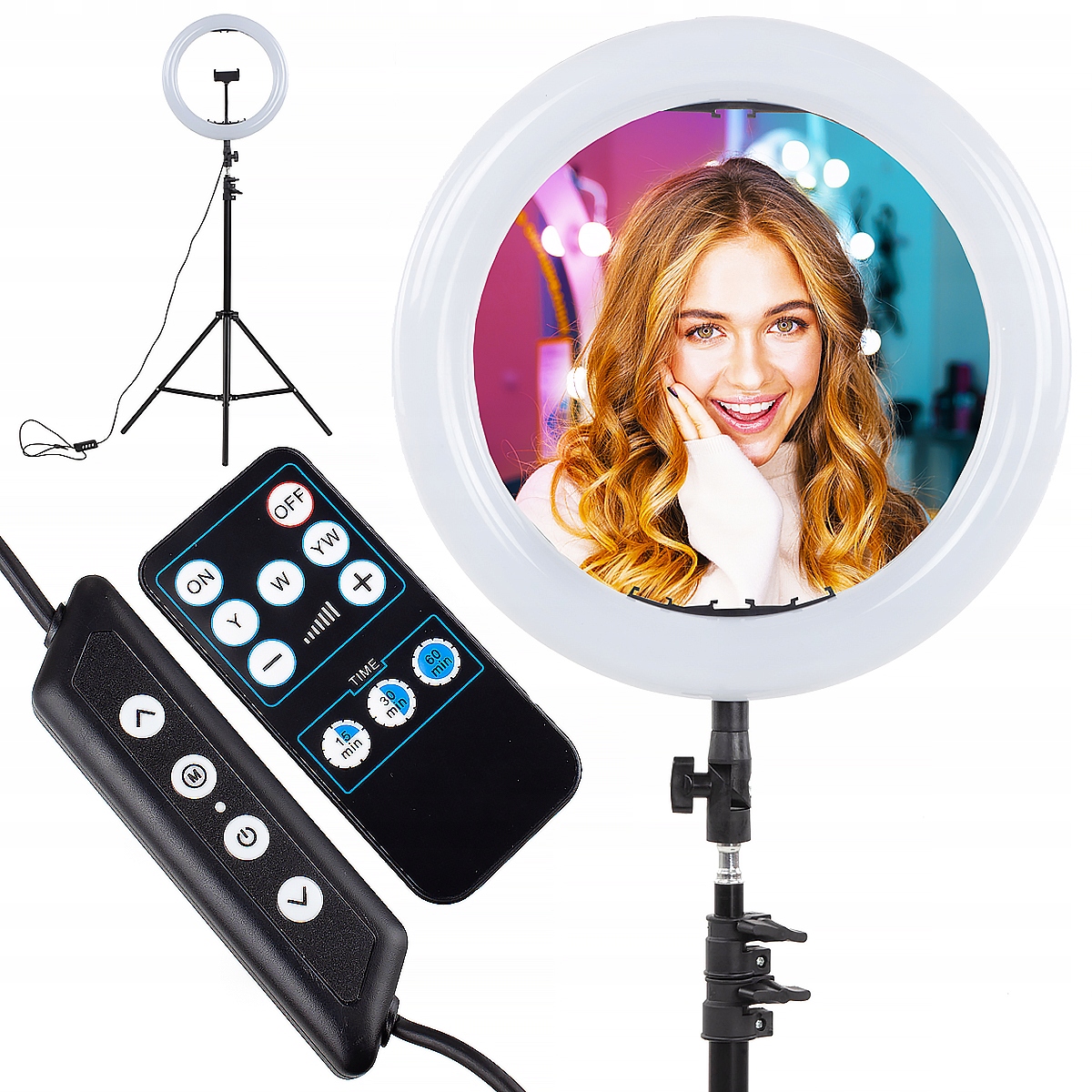 

Lampa Ring Light dwa piloty statyw 210mm 70W