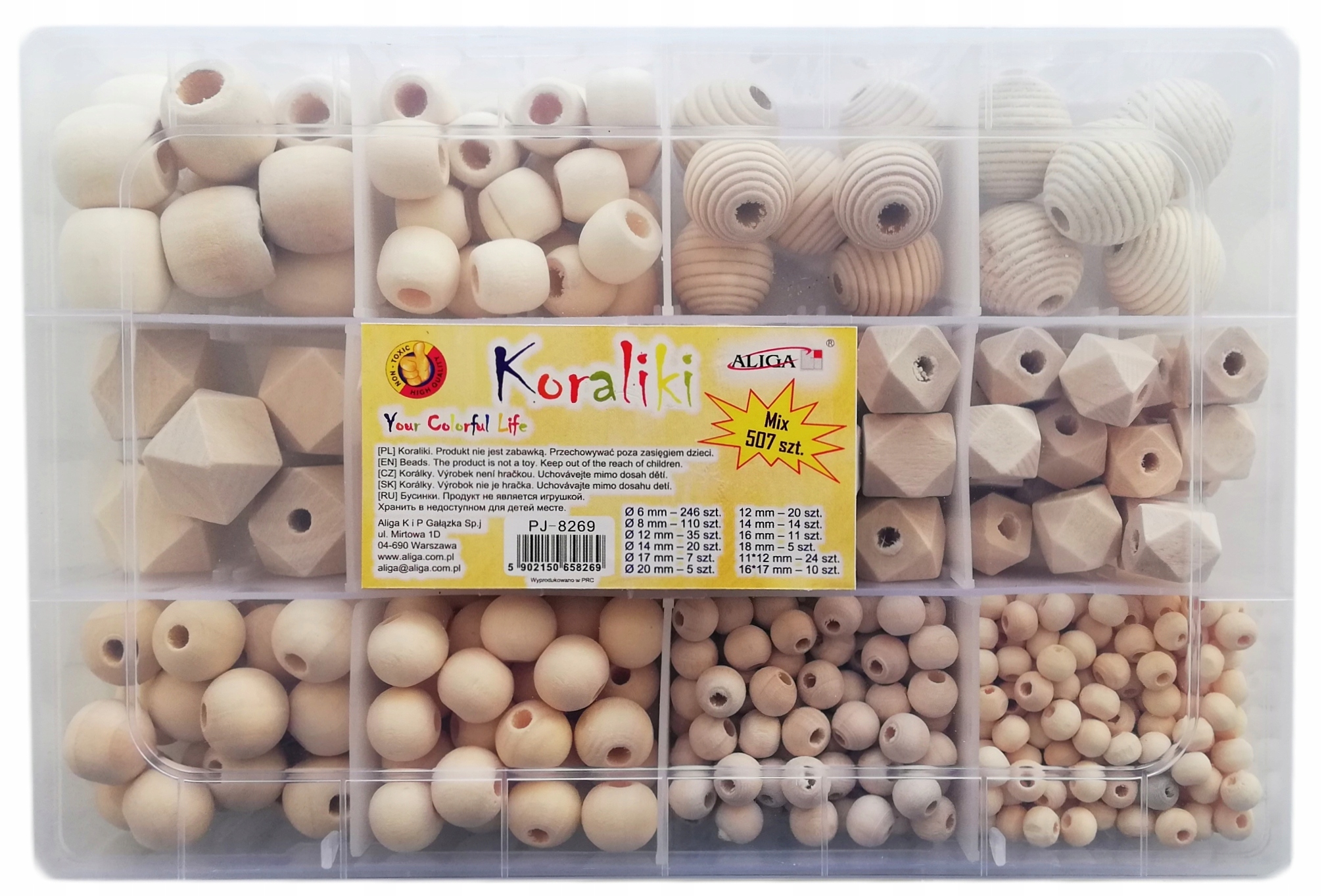 Dřevěné korálky Aliga v krabičce 507ks PJ-8269