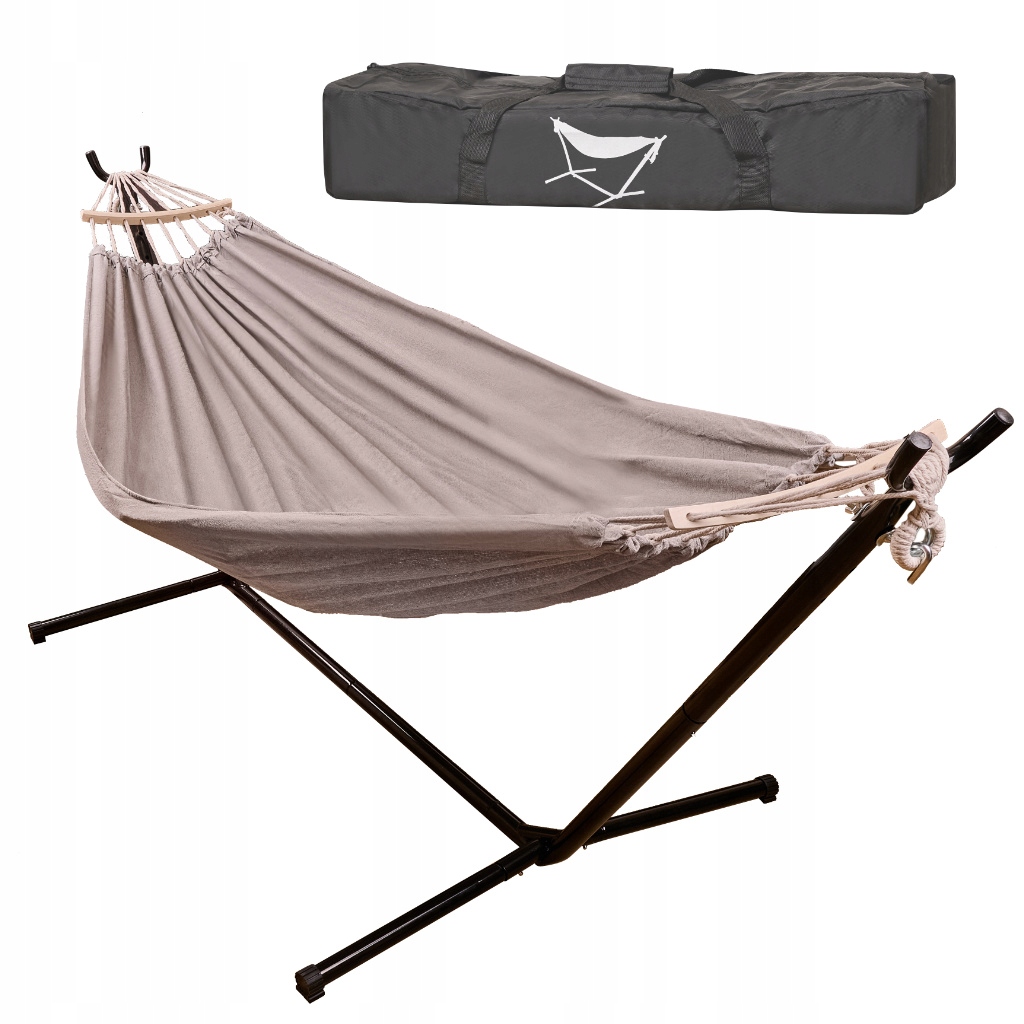 Hamak Ogrodowy Ze Stelażem Huśtawka Duża Mocna Pokrowiec 247CM 100KG