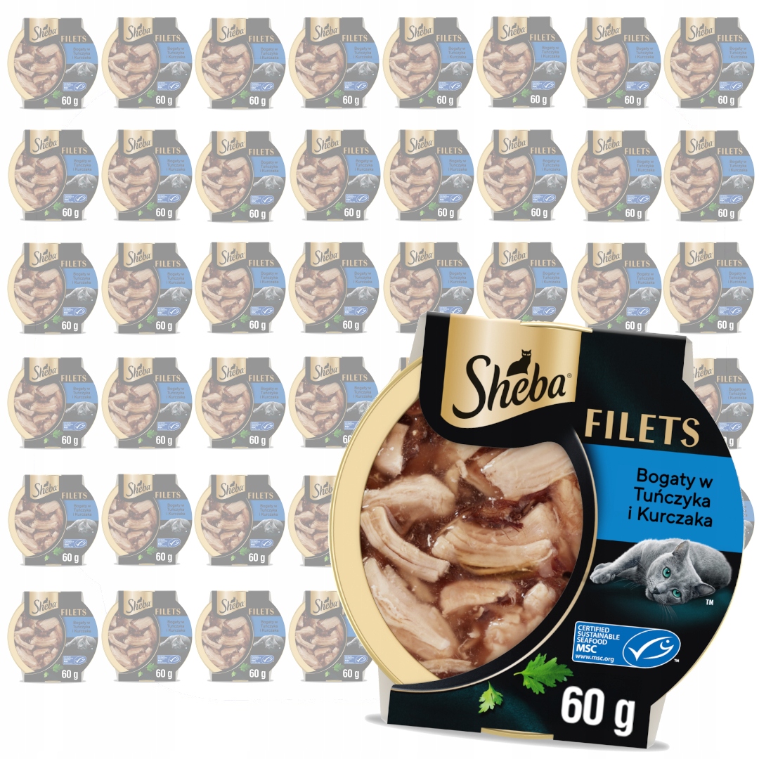 Levně Sheba Filets Mokré Krmivo Pro Kočky Kuřecí filetky Tuňák v omáčce 48x60g