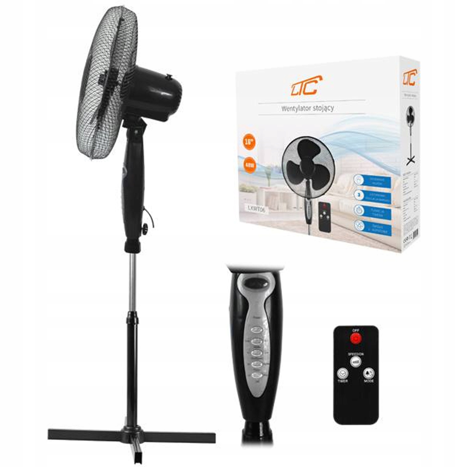 WIATRAK STOJĄCY WENTYLATOR Z PILOTEM PODŁOGOWY Zasilanie sieciowe