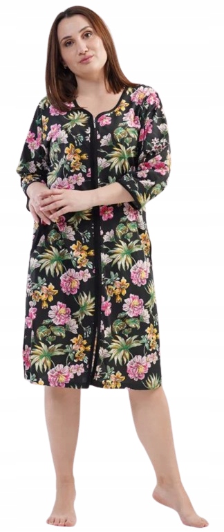 Tenký Bavlněný Župan Na Zip Barevné Květiny Zahrada Župan XXL