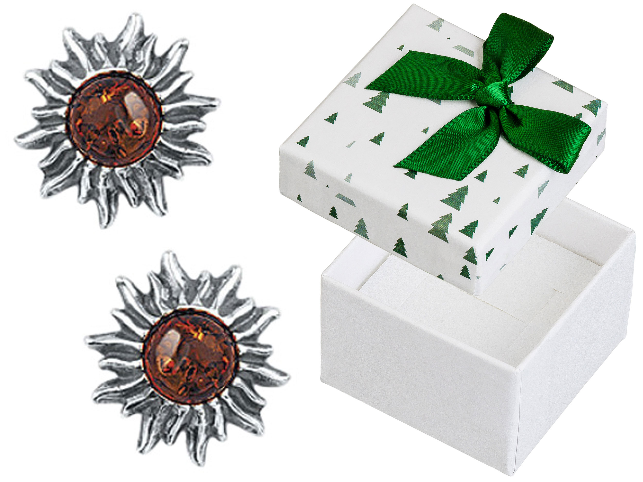 Stříbrné Náušnice Slunce s jantarem Oxidované Slunce Šroubky Tužky