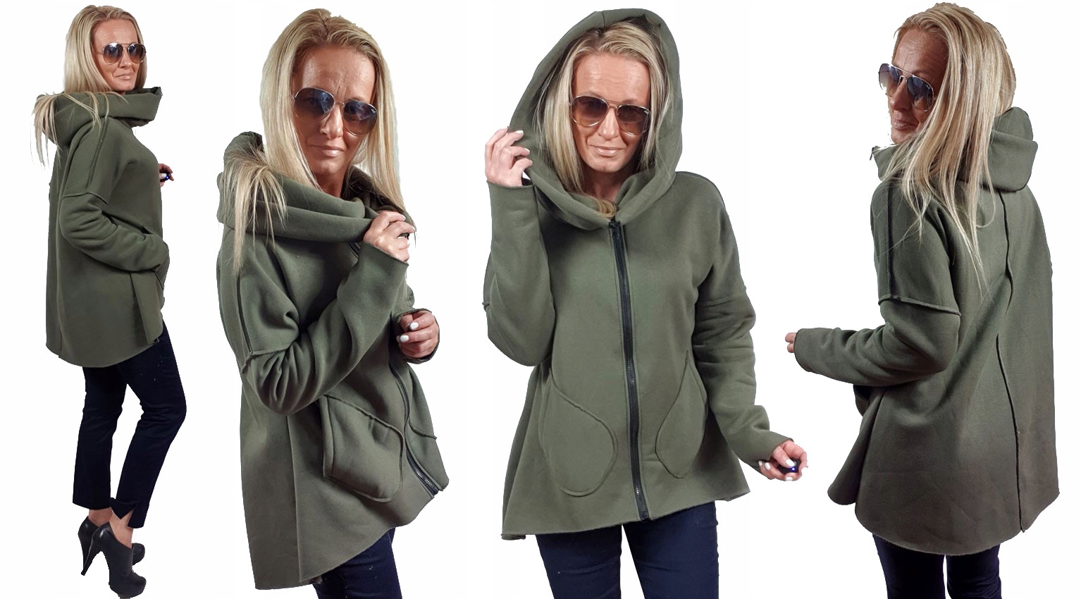 

Asymetryczna Bluza Tunika Kardigan Komin Kaptur M