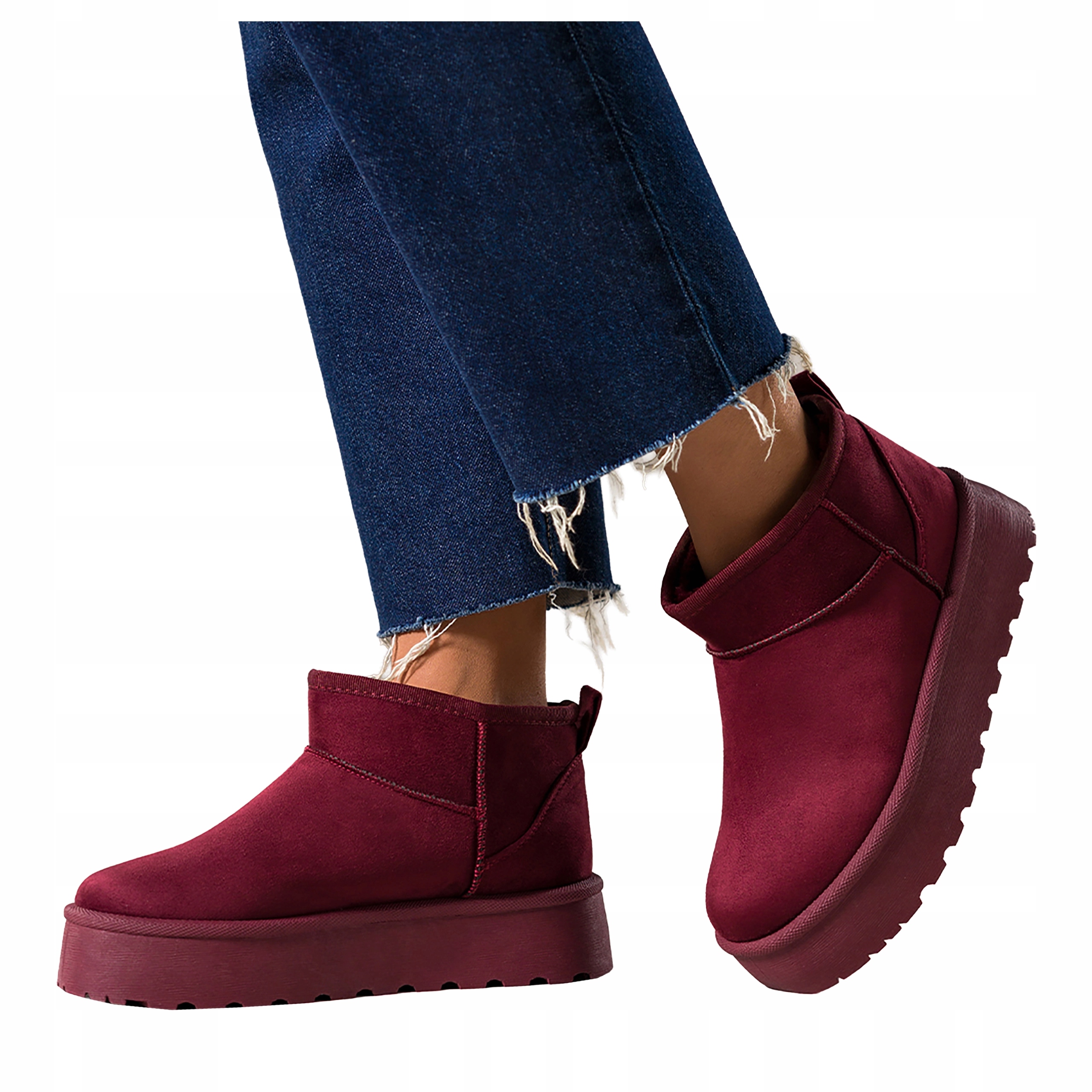 Bordové Sněhule Dámské Mukluki Drážkovaná Platforma Zateplené Modne r 36