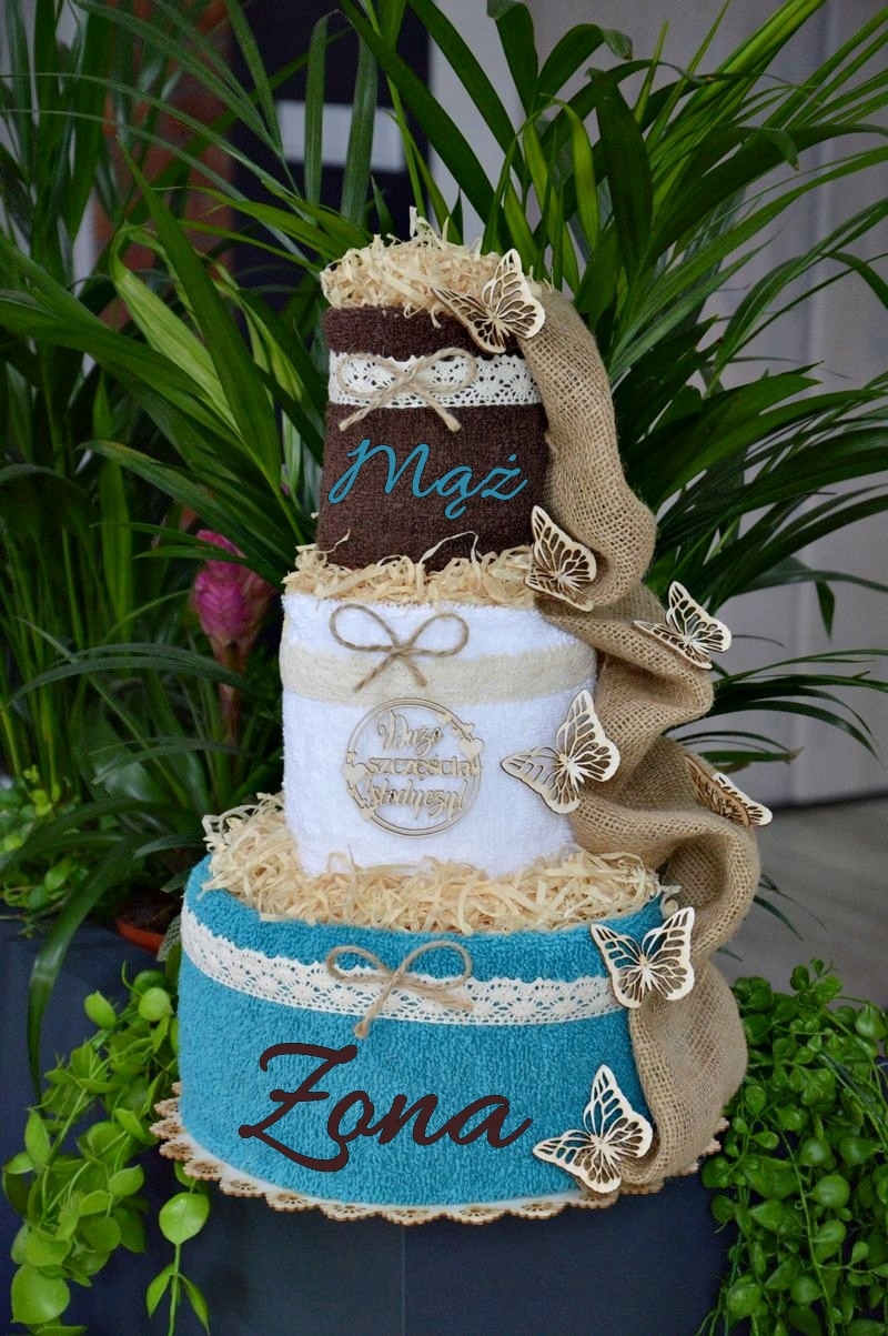 TORT Z RĘCZNIKÓW haft prezent na ślub rocznicę Kolor dominujący wielokolorowy