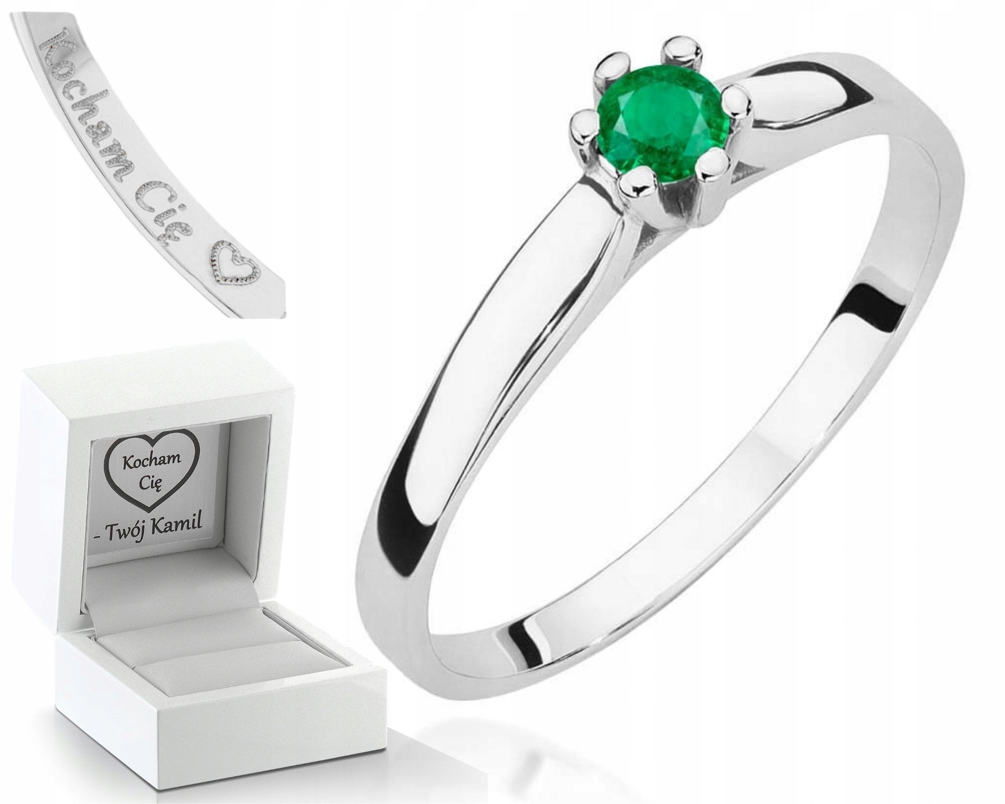 Zásnubní Prstýnek Smaragd Bílé Zlato Gravírování 585 Bonus