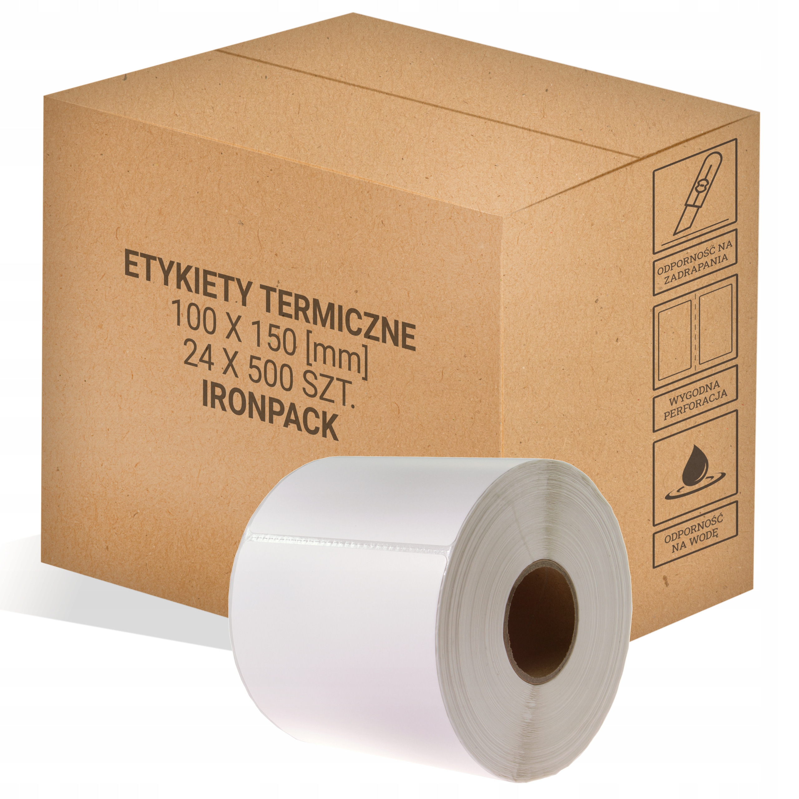 Etykiety Termiczne 100x150 500szt Etykiety Samoprzylepne Karton 24 rolki