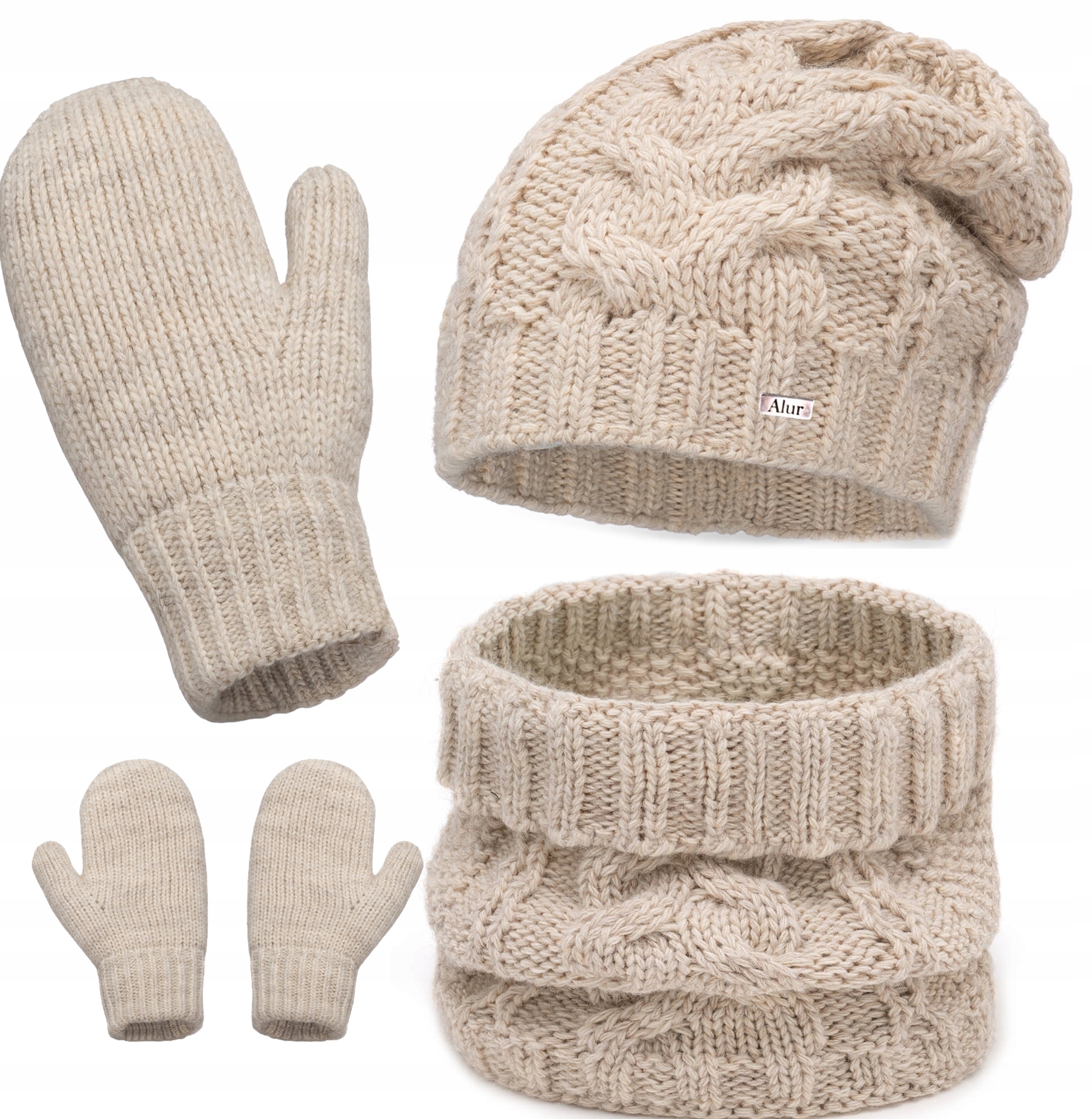 Béžová sada Nákrčník Čepice Módní teplá zimní sada Polský