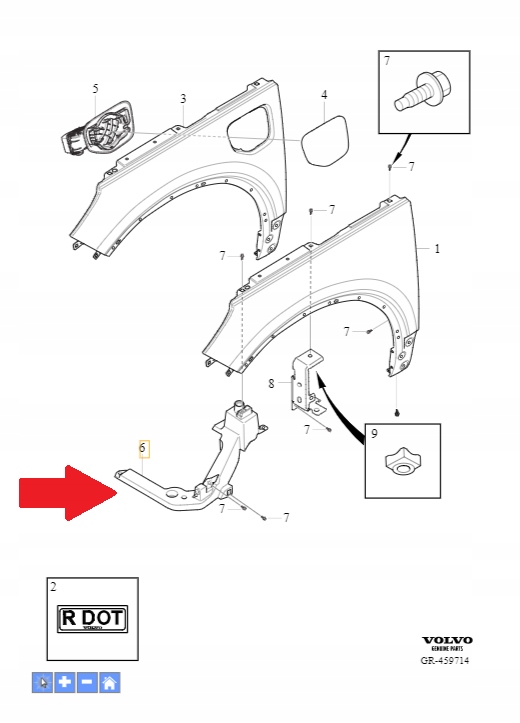 Mocowanie błotnika lewe Volvo OE 32234761