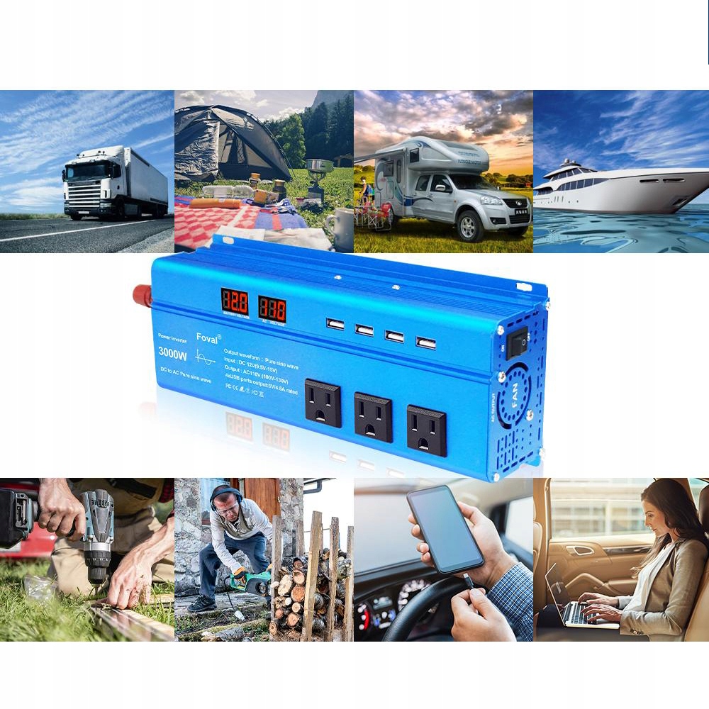PRZETWORNICA 12V 220V 3000W INVERTER CZYSTEJ FALI SINUSUSOWEJ UE Napięcie wejściowe 12 V