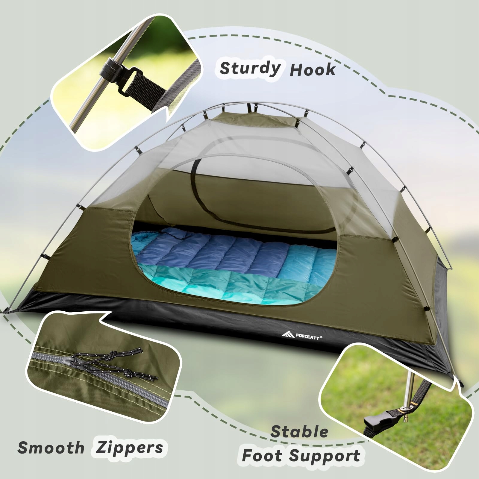FORCEATT Namiot 2 Osobowy Wodoodporny 3-4 Sezon Lekki Trekking Outdoor — miniatura 4