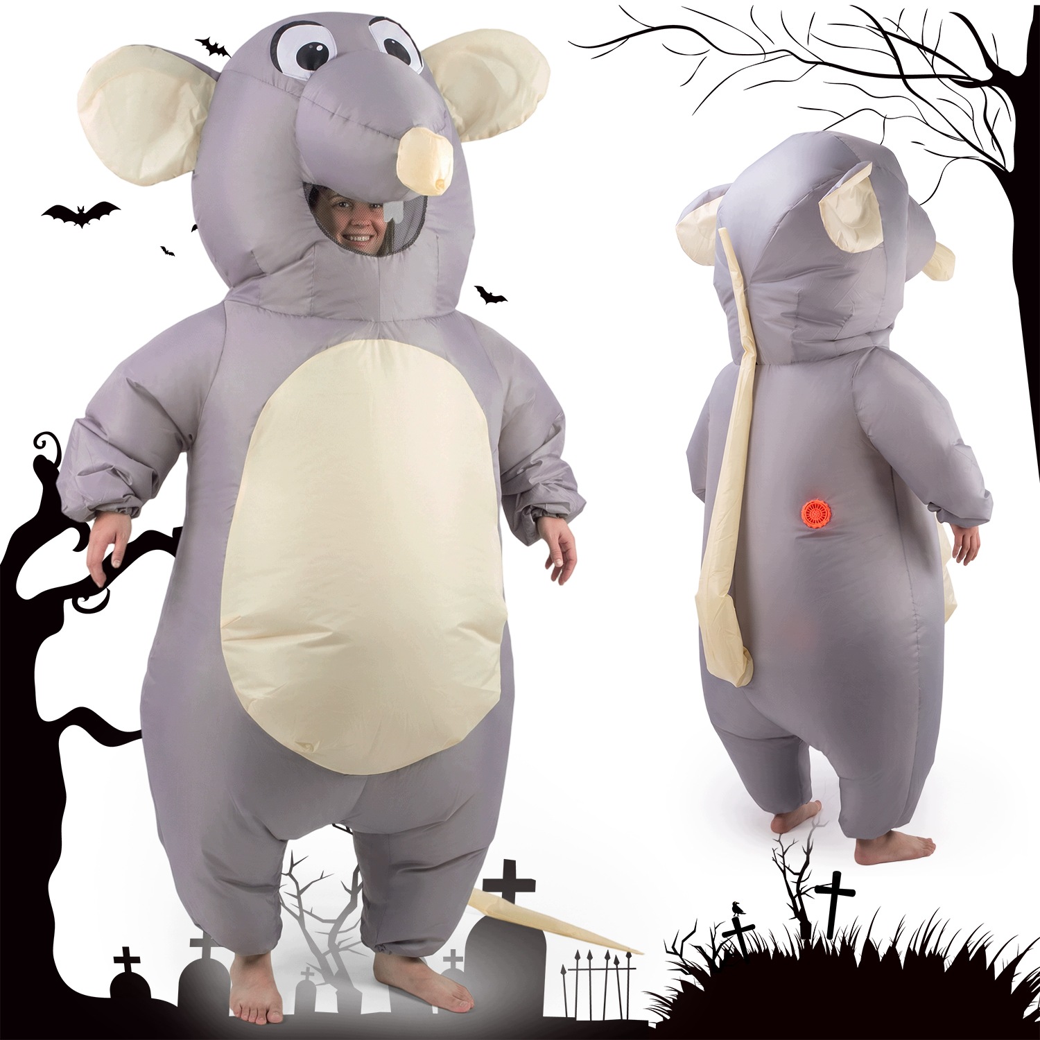 Karnevalový kostým Nafukovací myš s ventilátorem na Halloween 150-190 cm