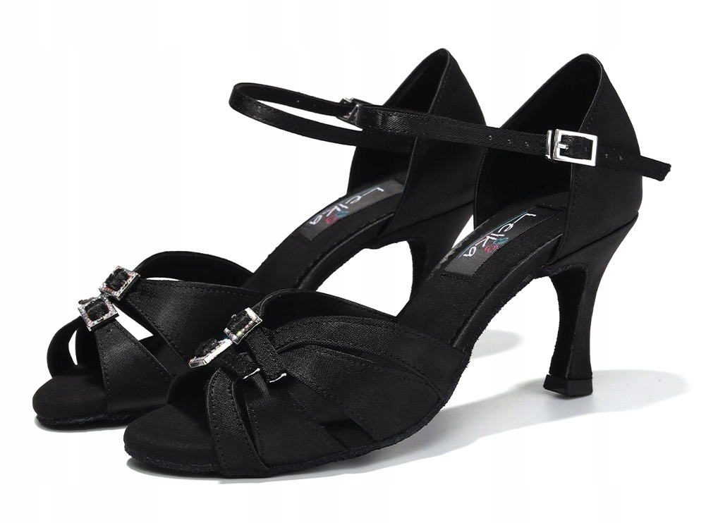 Profesjonalne Buty Do Tańca Taneczne Damskie Czarne Regulowane 7,5cm