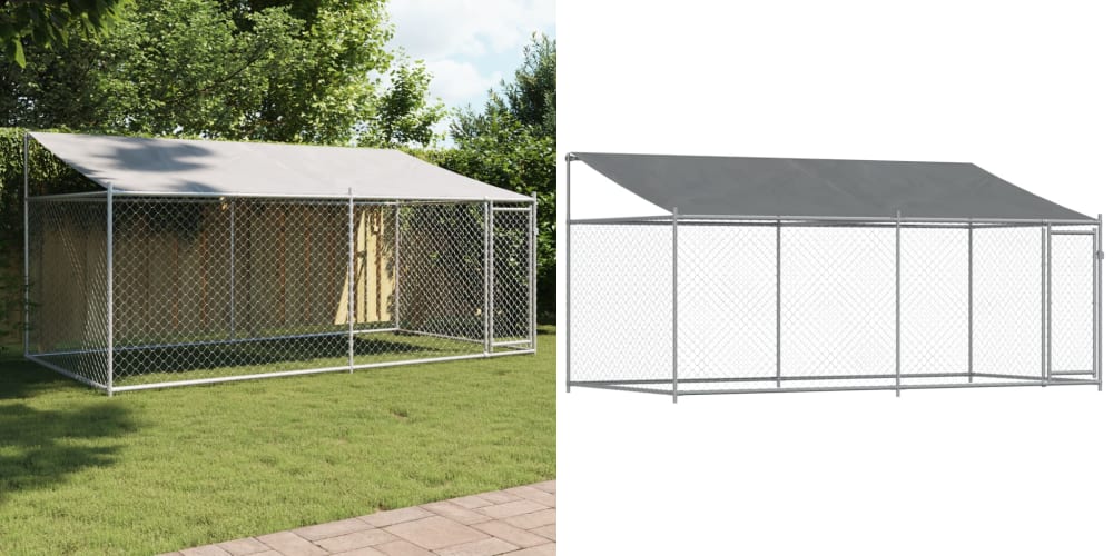 Šedá, Klec pro psa, ocel, 4x2x2 m, se střechou a dveřmi