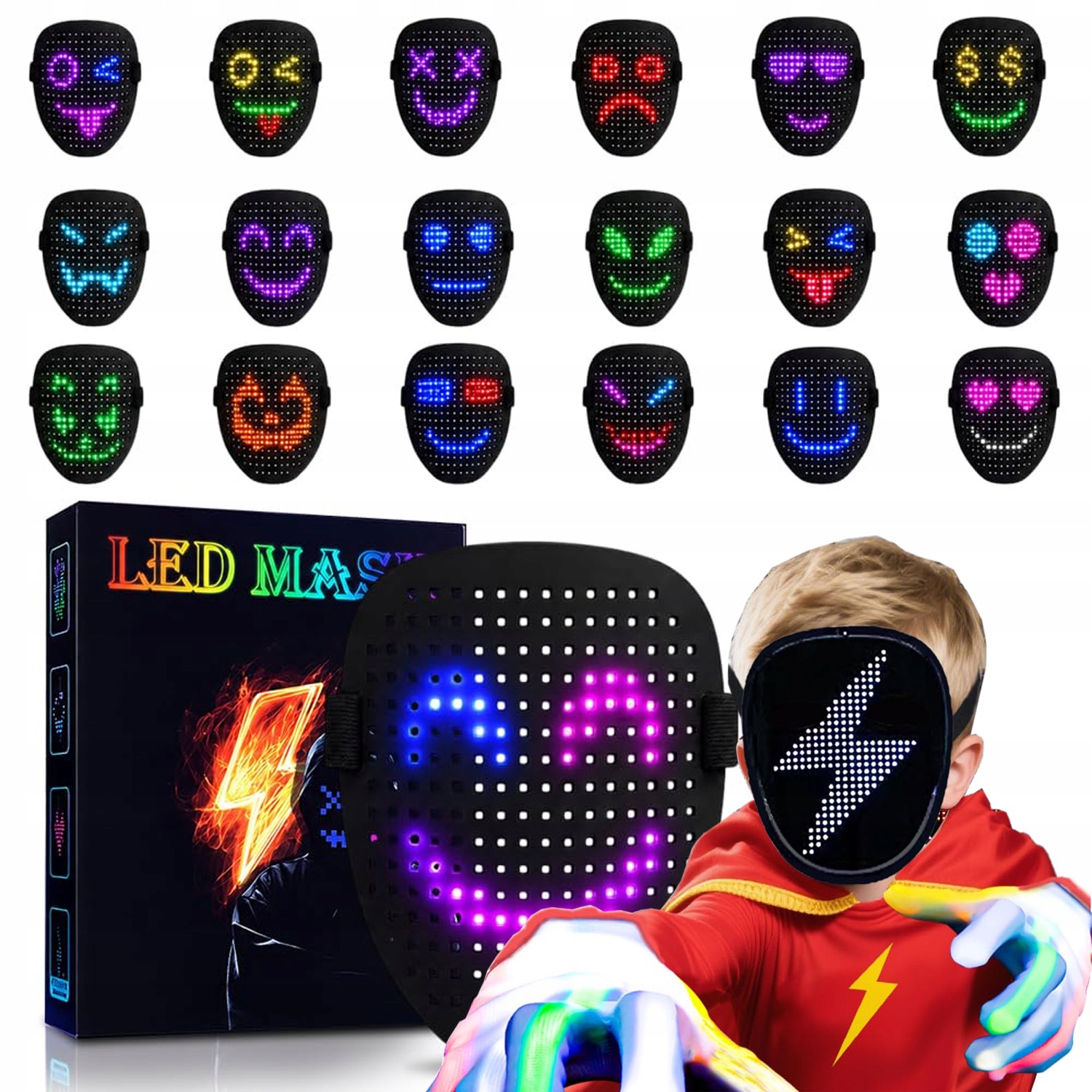 Neonová Led Maska Svítící Na Halloweenské Kostýmy A Párty Ovládaná Gesty